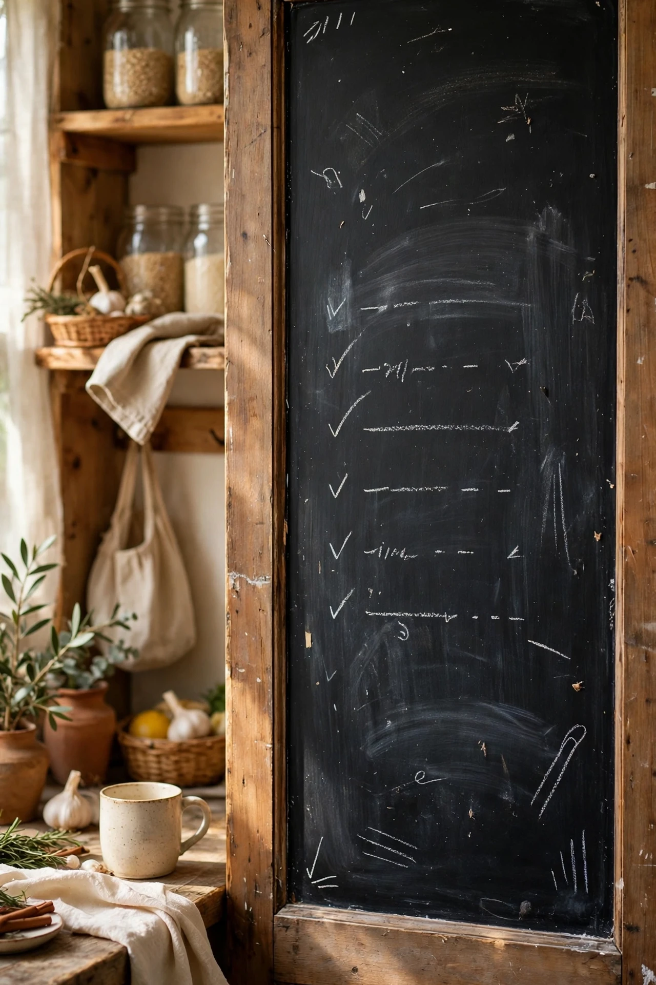 Chalkboard painted pantry door farmhouse kitchen