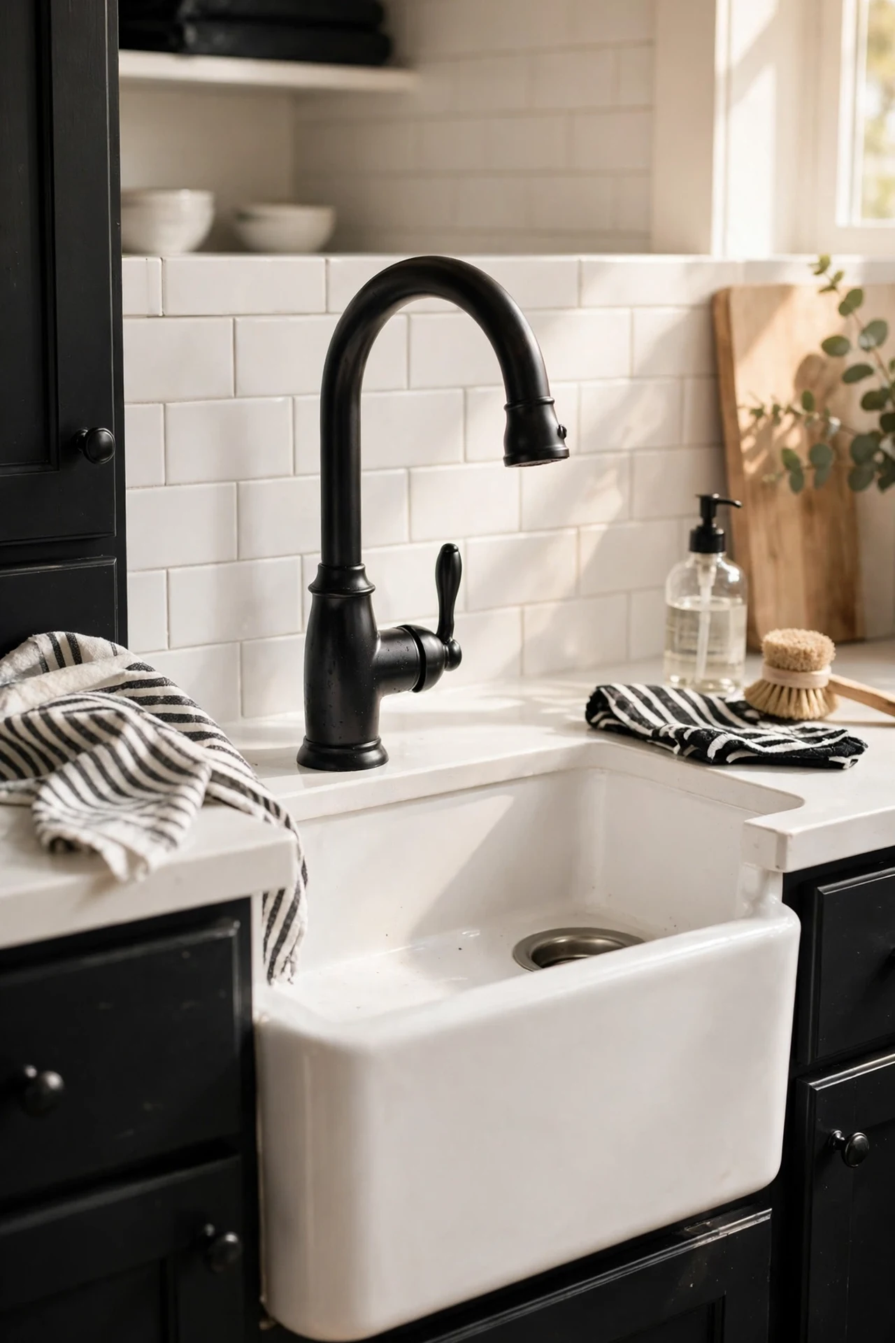 Budget black kitchen faucet upgrade over white sink