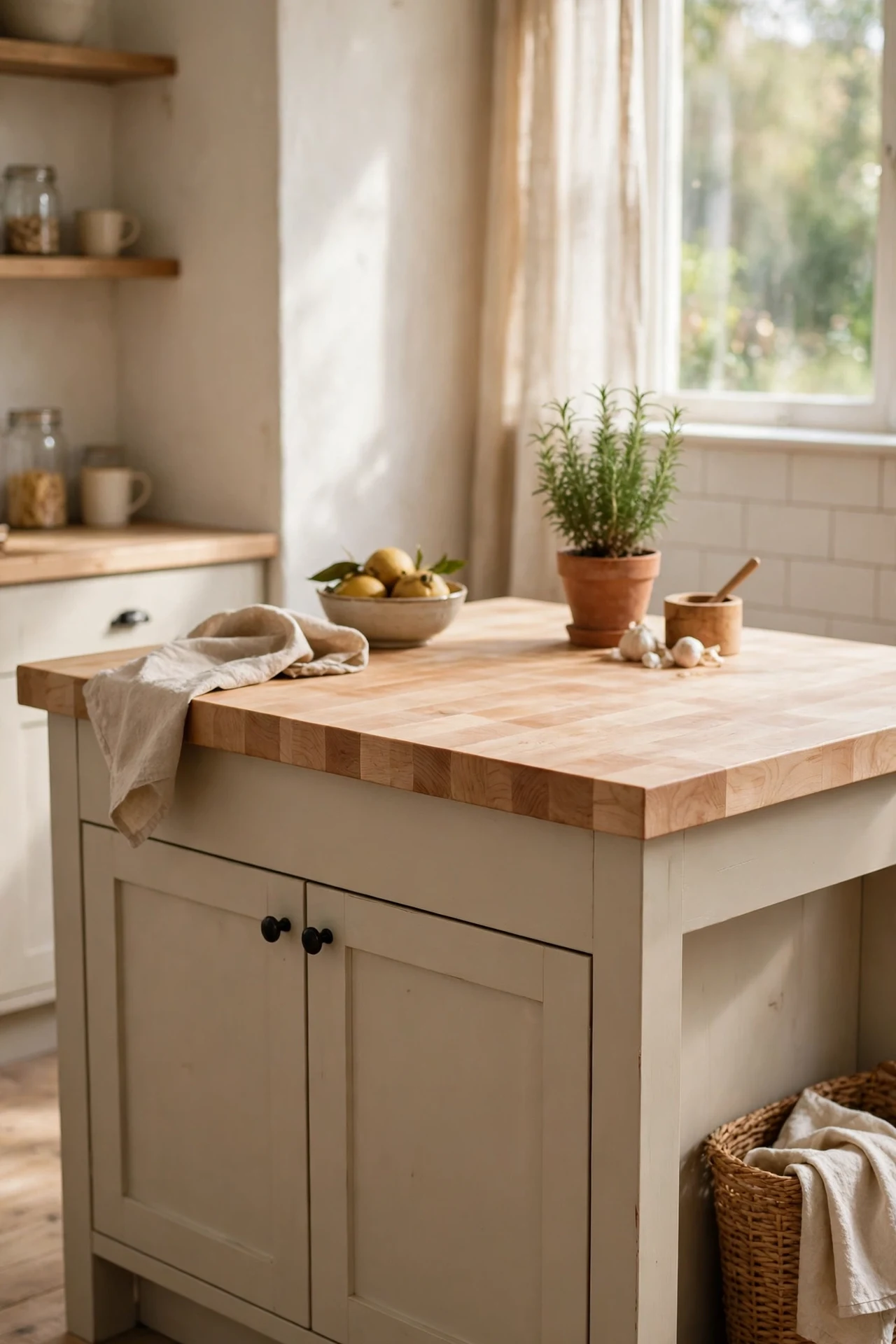 Pale maple butcher block kitchen island top
