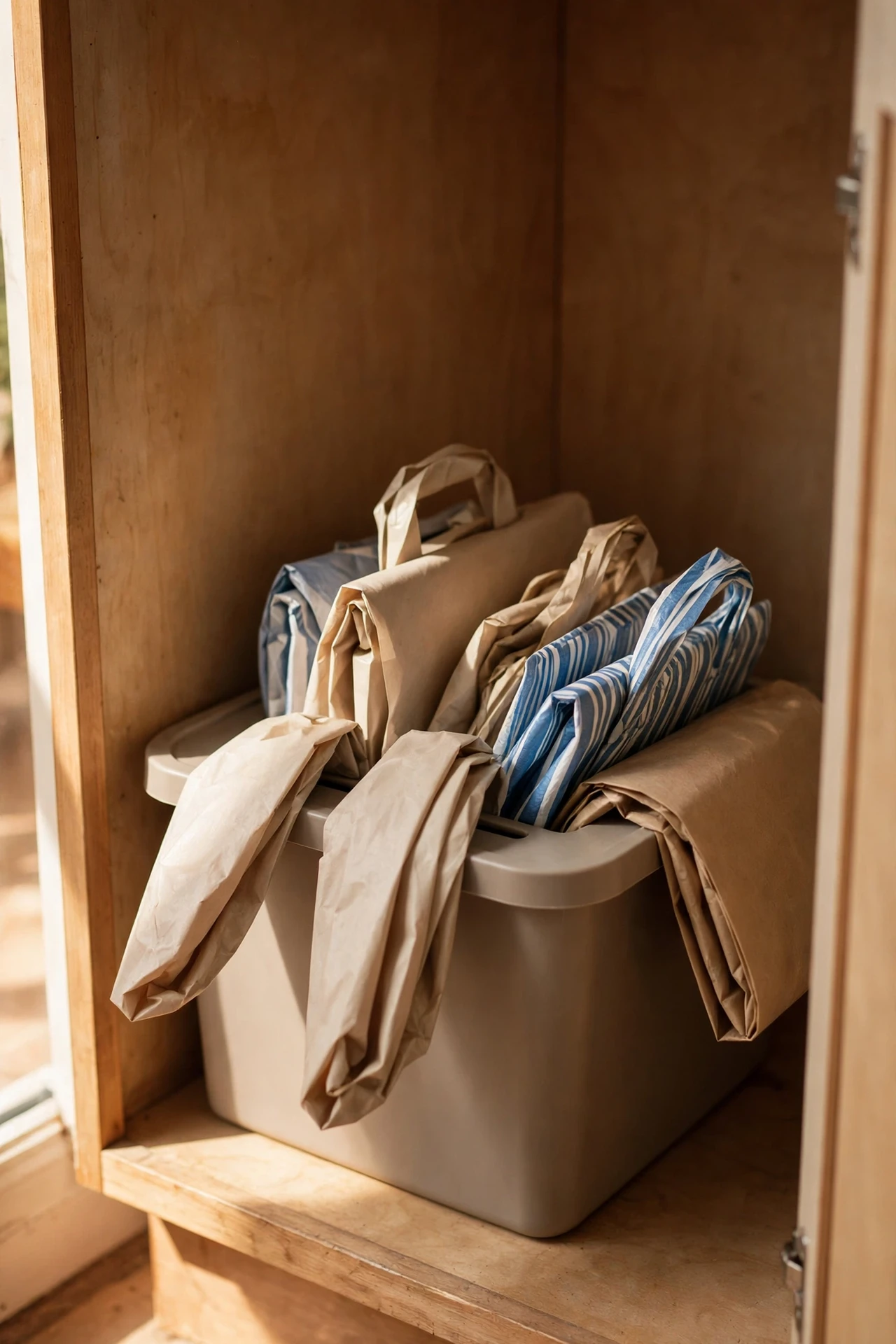 Bin dispensing carrier bags like a tissue box