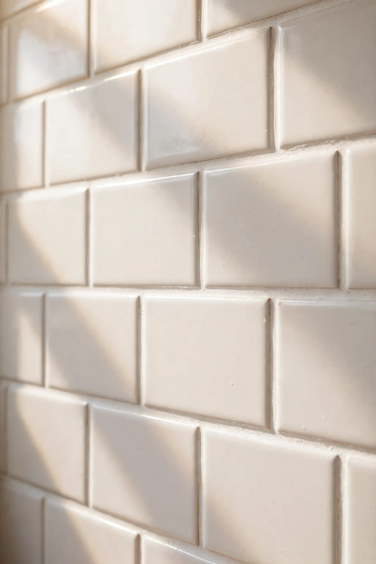 Freshened warm white grout lines on a kitchen tile backsplash