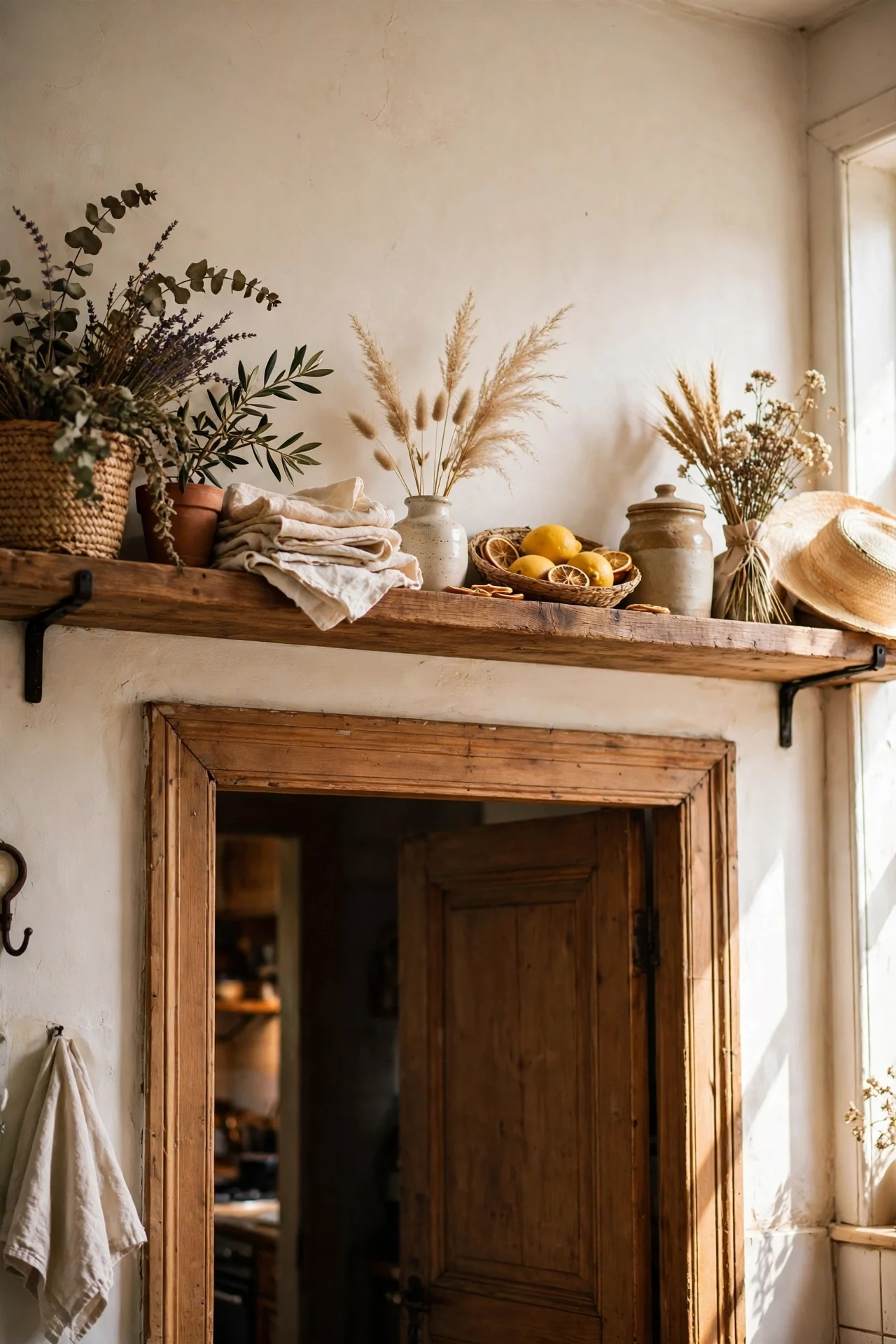 Shelf mounted above a kitchen door frame