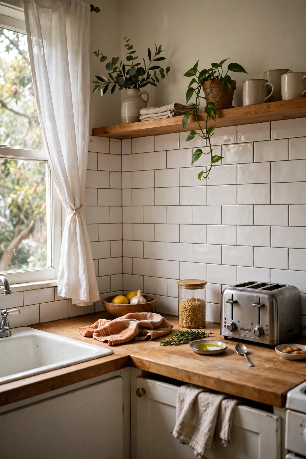 Renter friendly peel and stick subway tile kitchen backsplash