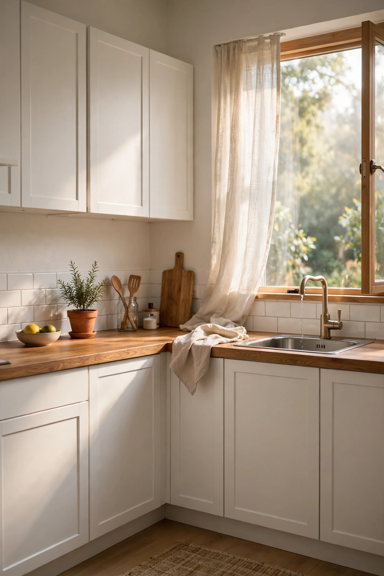 Budget kitchen worktop wrapped in wood-effect butcher block film