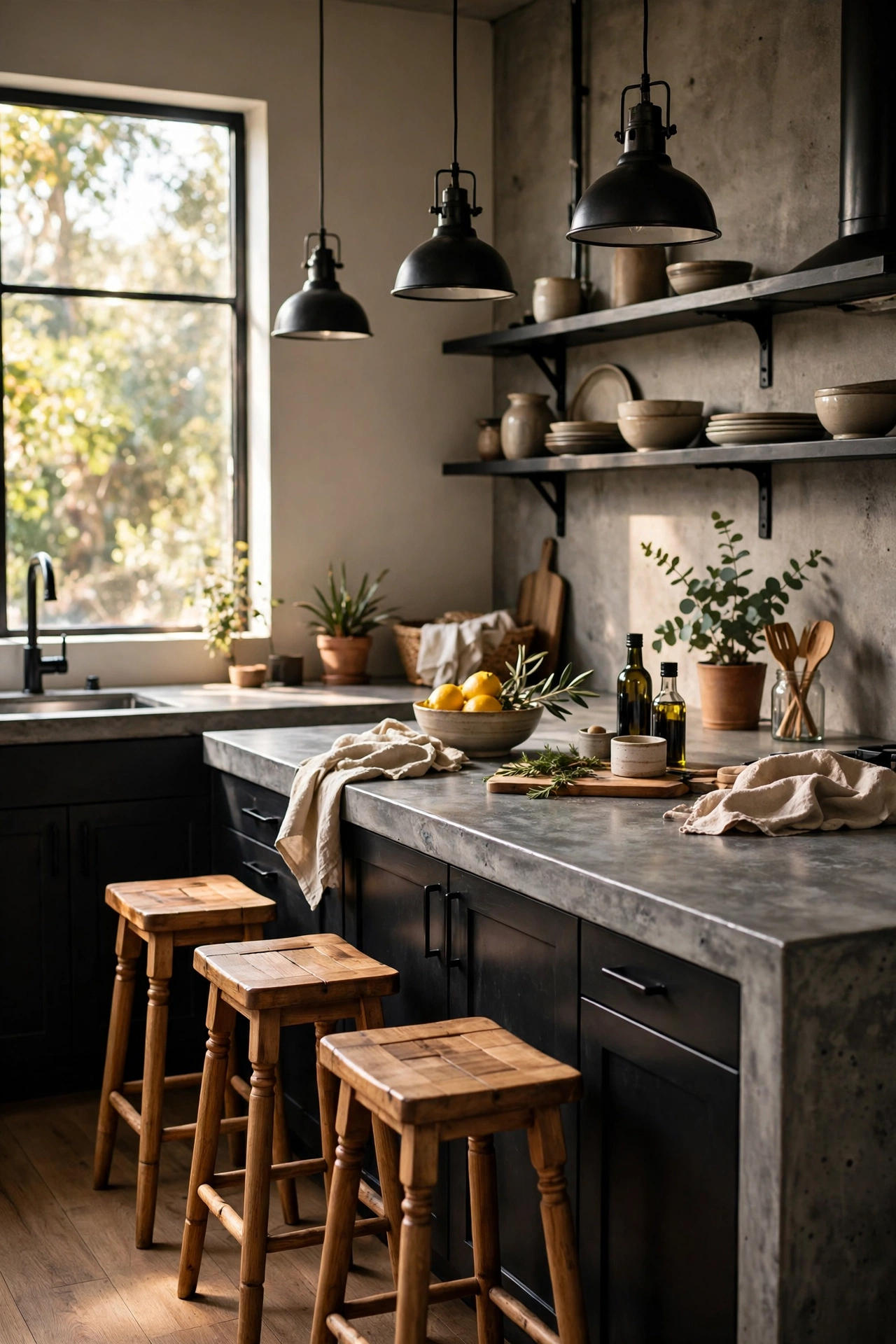 Laminate worktop with concrete-look grey painted finish