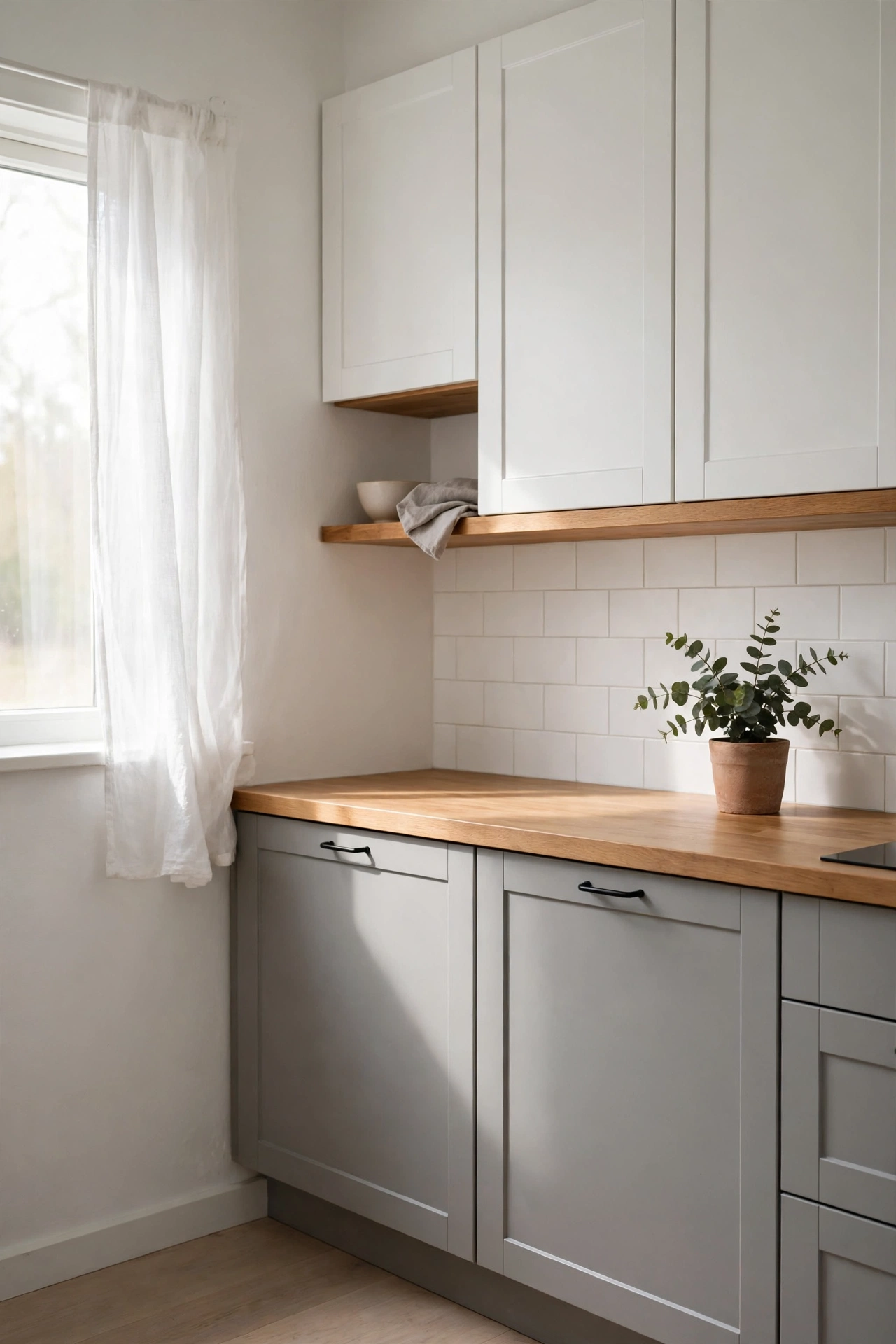 Minimal white wood and grey Scandinavian kitchen palette