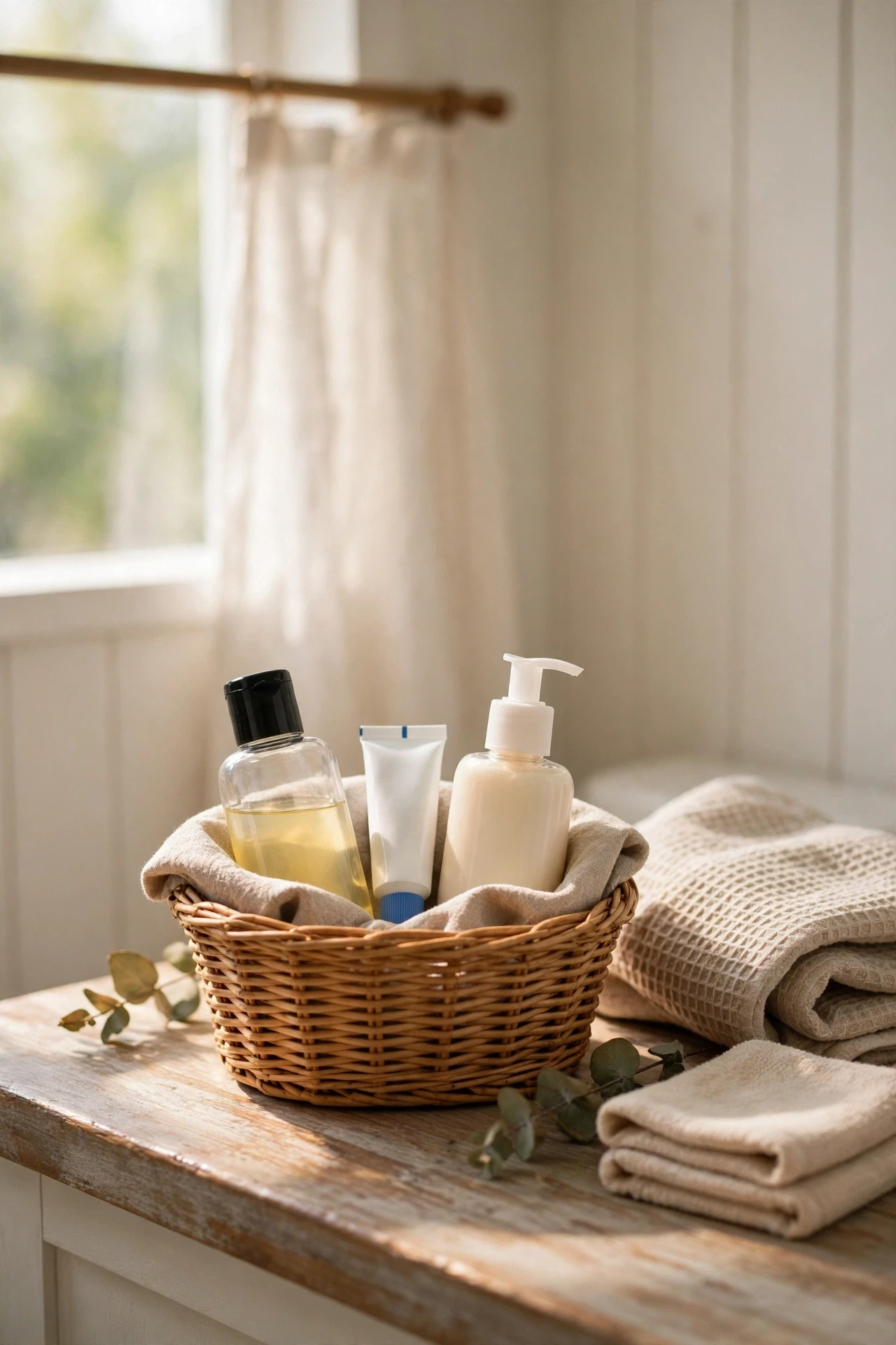 A small basket of mini shampoo, toothpaste, and lotion saves guests awkward requests and makes them feel genuinely looked after.