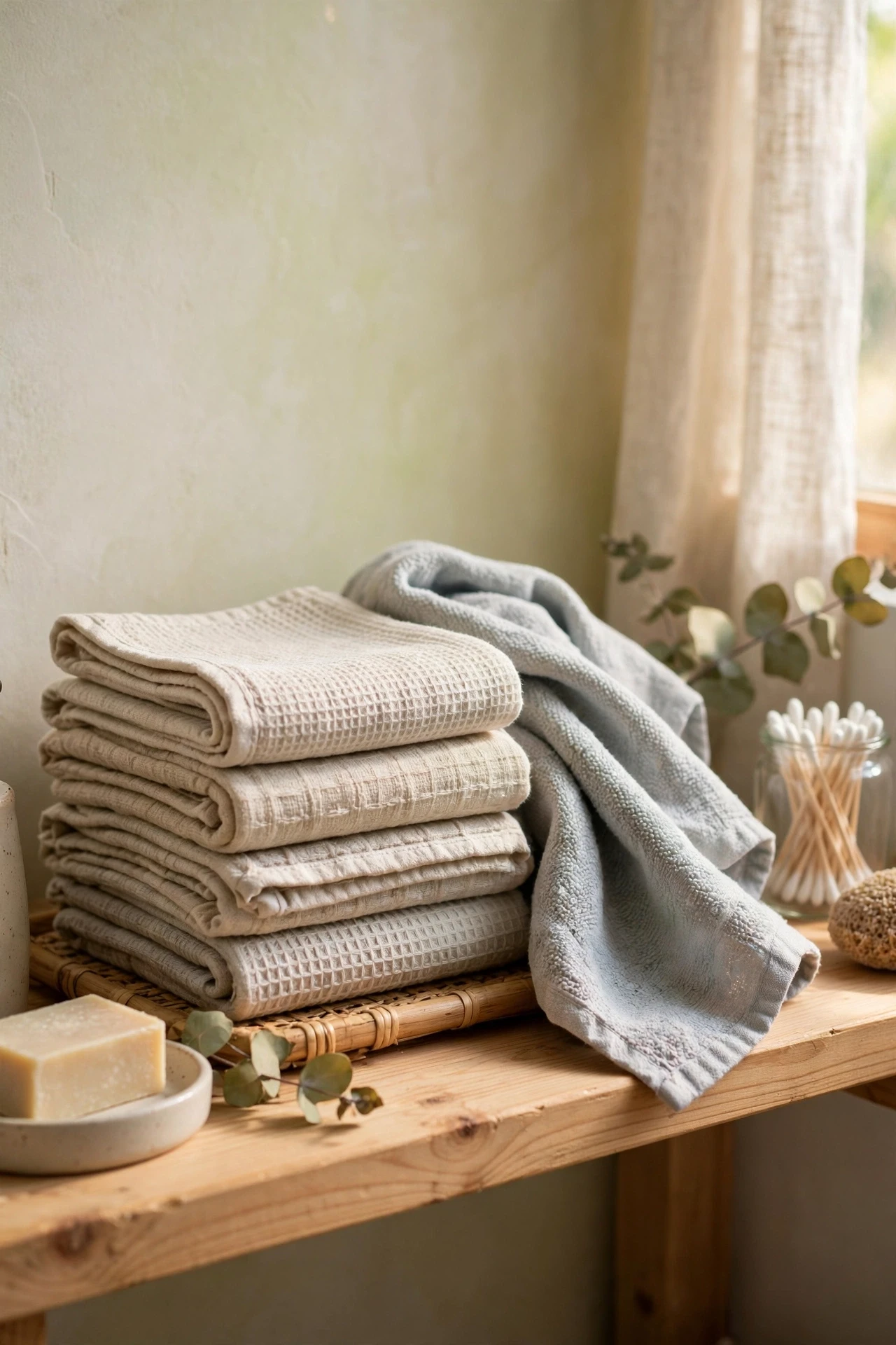 A neat stack of folded washcloths looks inviting and practical, and guests will use them far more than a decorative towel.