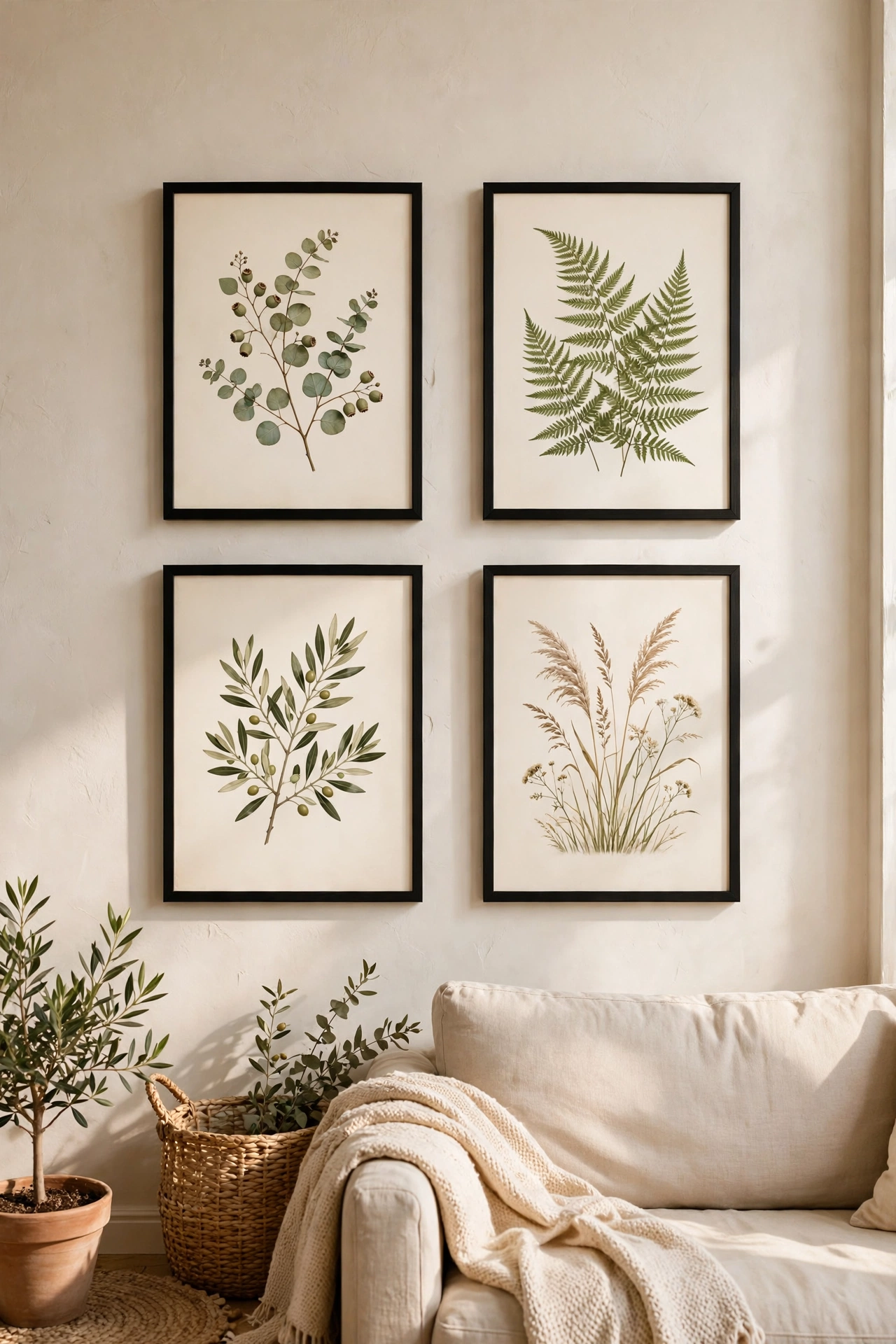 Free printable botanical art in dollar store frames, cheap living room wall decor