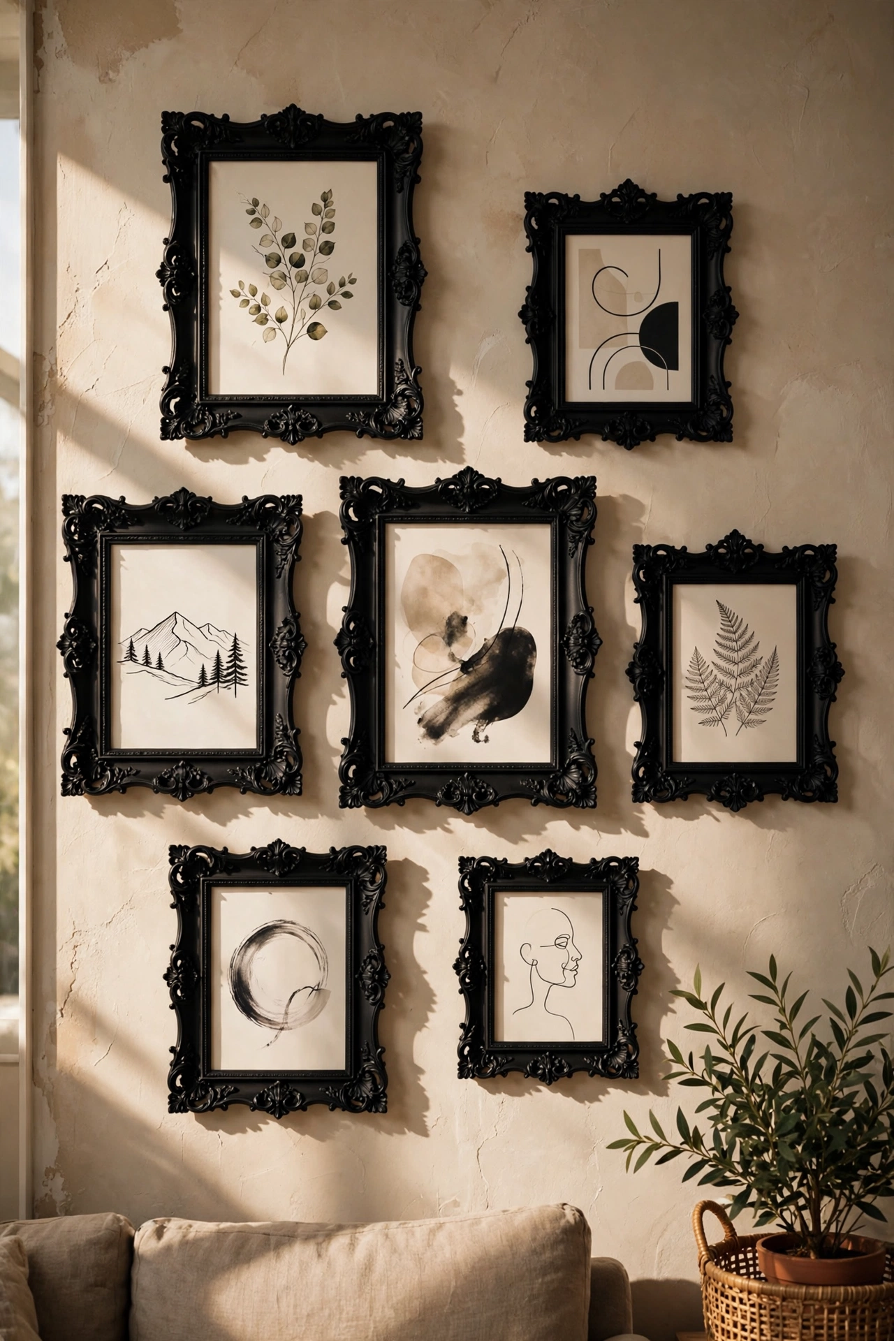 Ornate thrifted frames spray painted matte black, budget wall decor flip