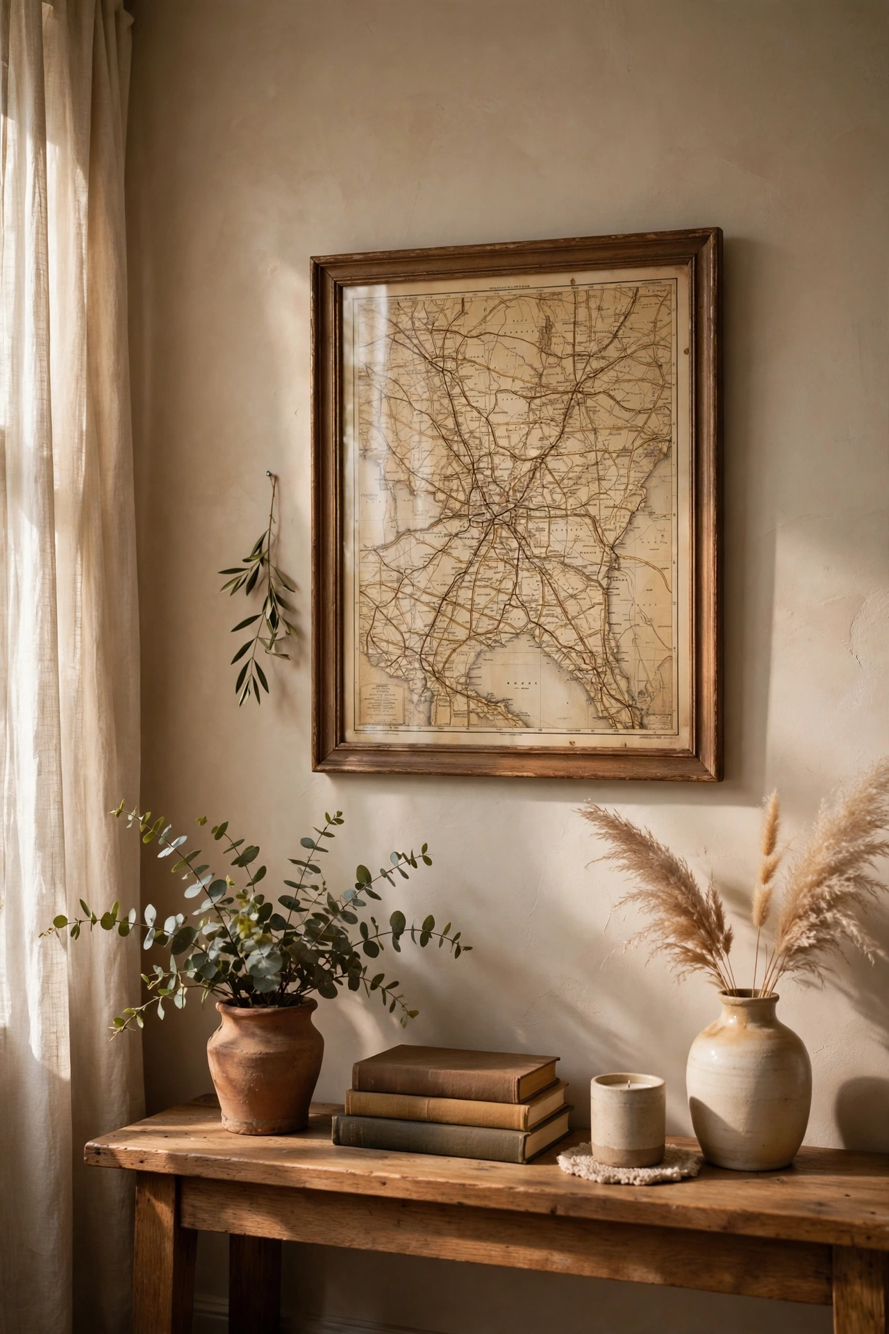 Framed vintage road map of home state as meaningful wall art, budget decor