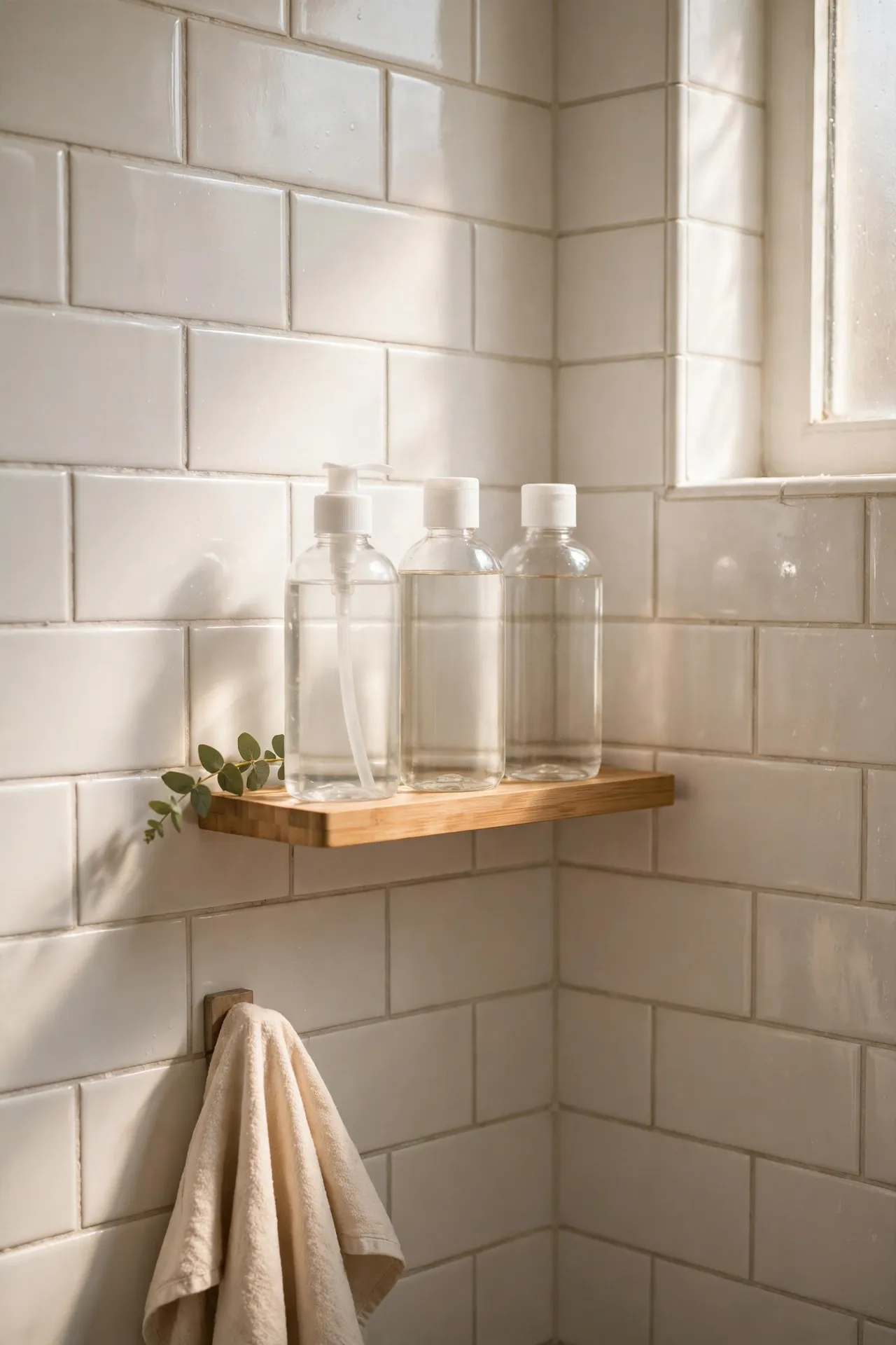 Shower shelf with only three matching bottles