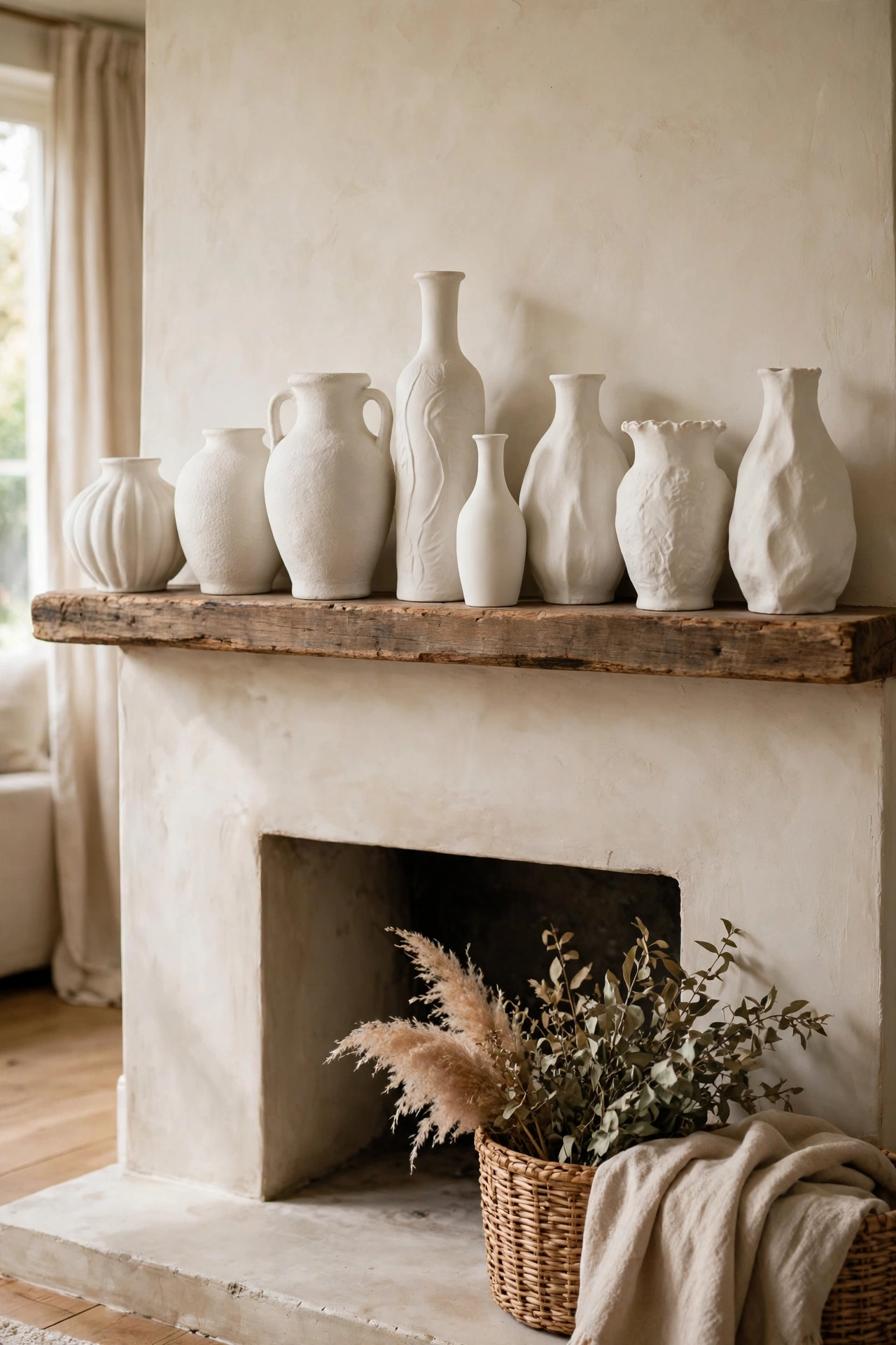 Collection of thrifted ceramic vases spray painted matte white, designer look decor
