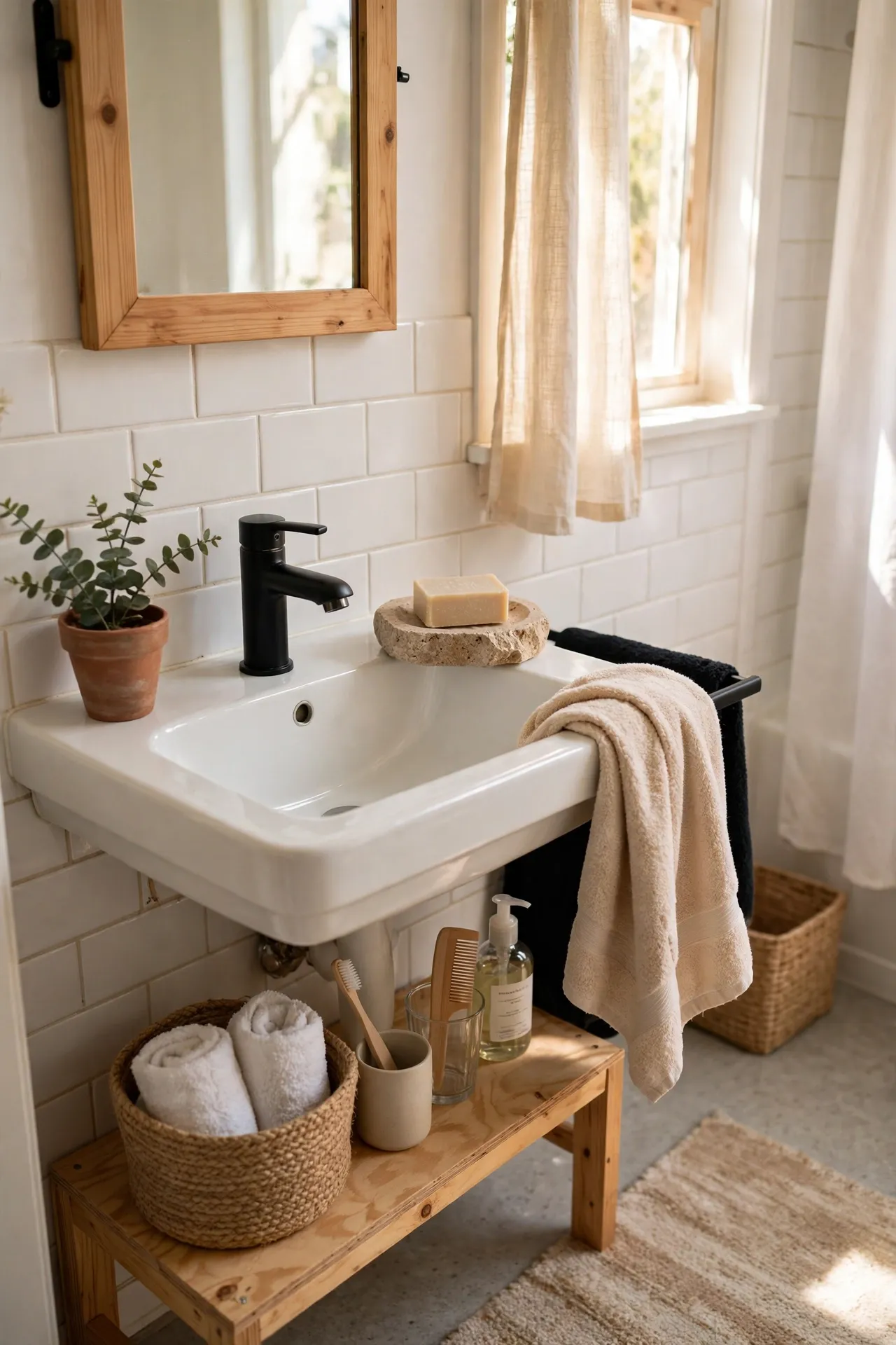 Switch to a Natural Stone Soap Dish in a budget-friendly bathroom, styled simply