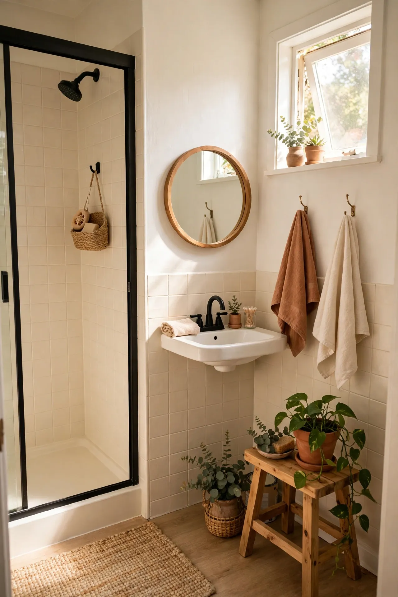 Tile Paint Refresh for Dated Bathroom Tiles in a budget-friendly bathroom with natural light