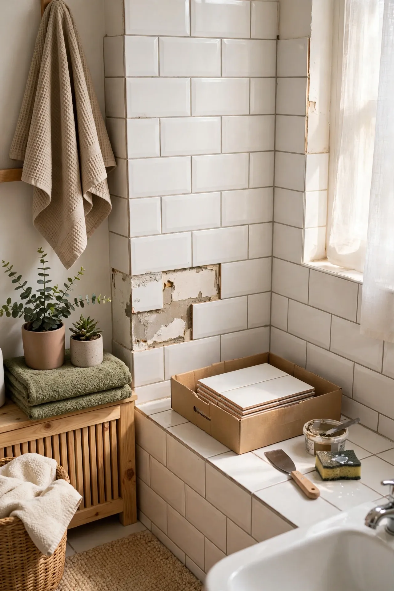 Replace Only Broken Tiles With Matching Spares in a budget-friendly bathroom with natural light