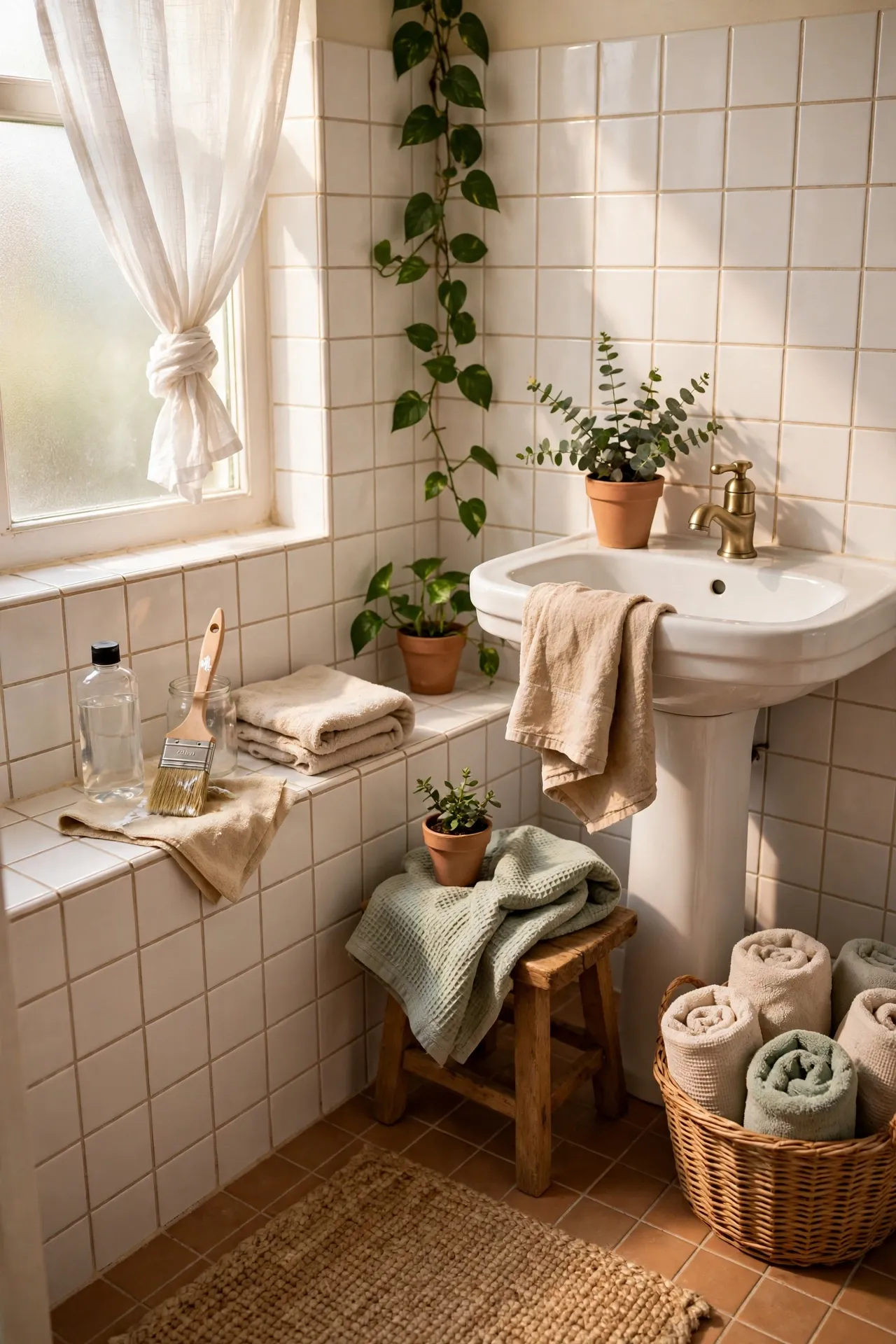 Seal and Style the Tiles You Already Have in a budget-friendly bathroom with natural light
