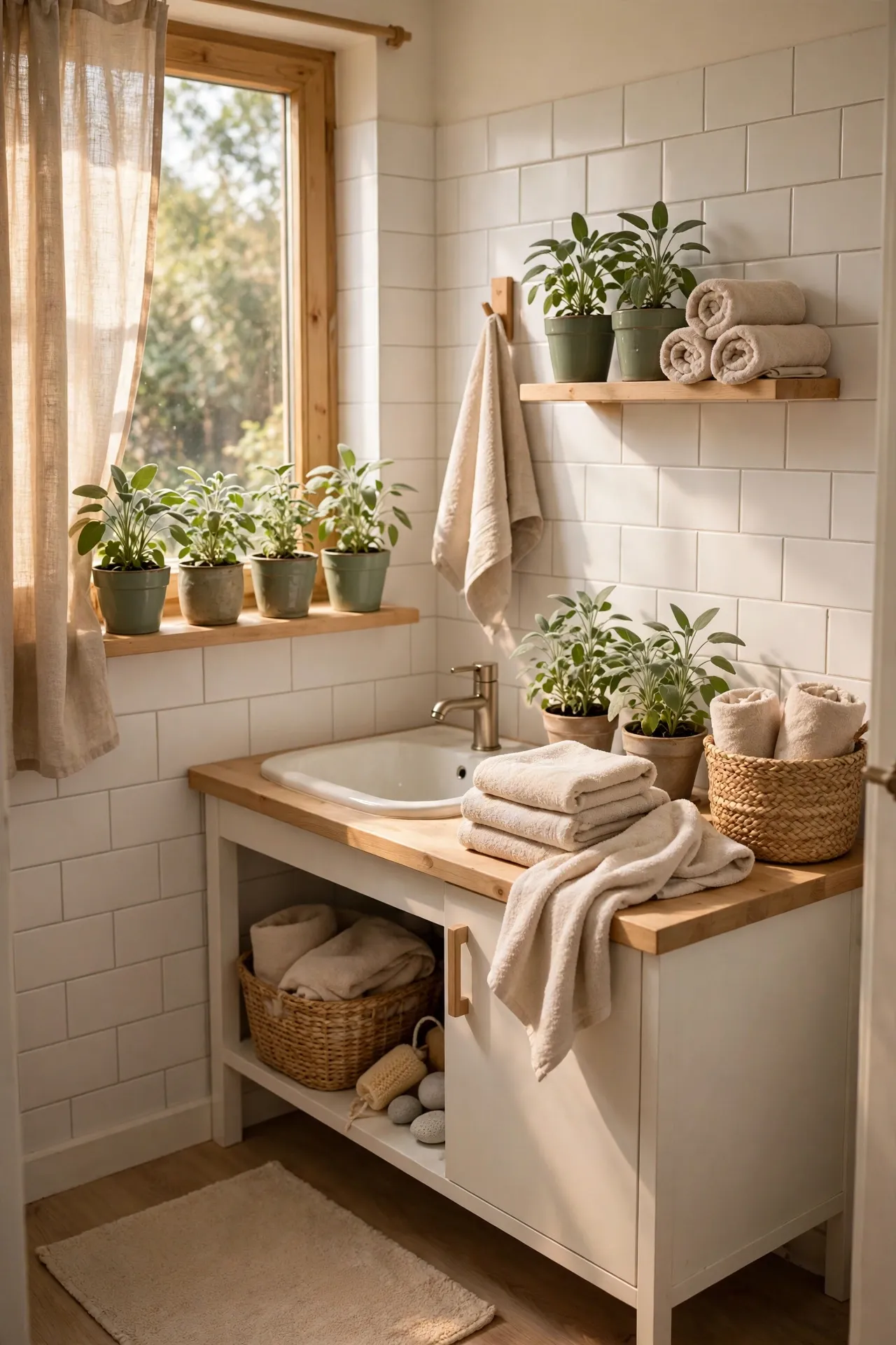 Sage Plant Pots for Bathroom Greenery in a budget-friendly bathroom with natural light