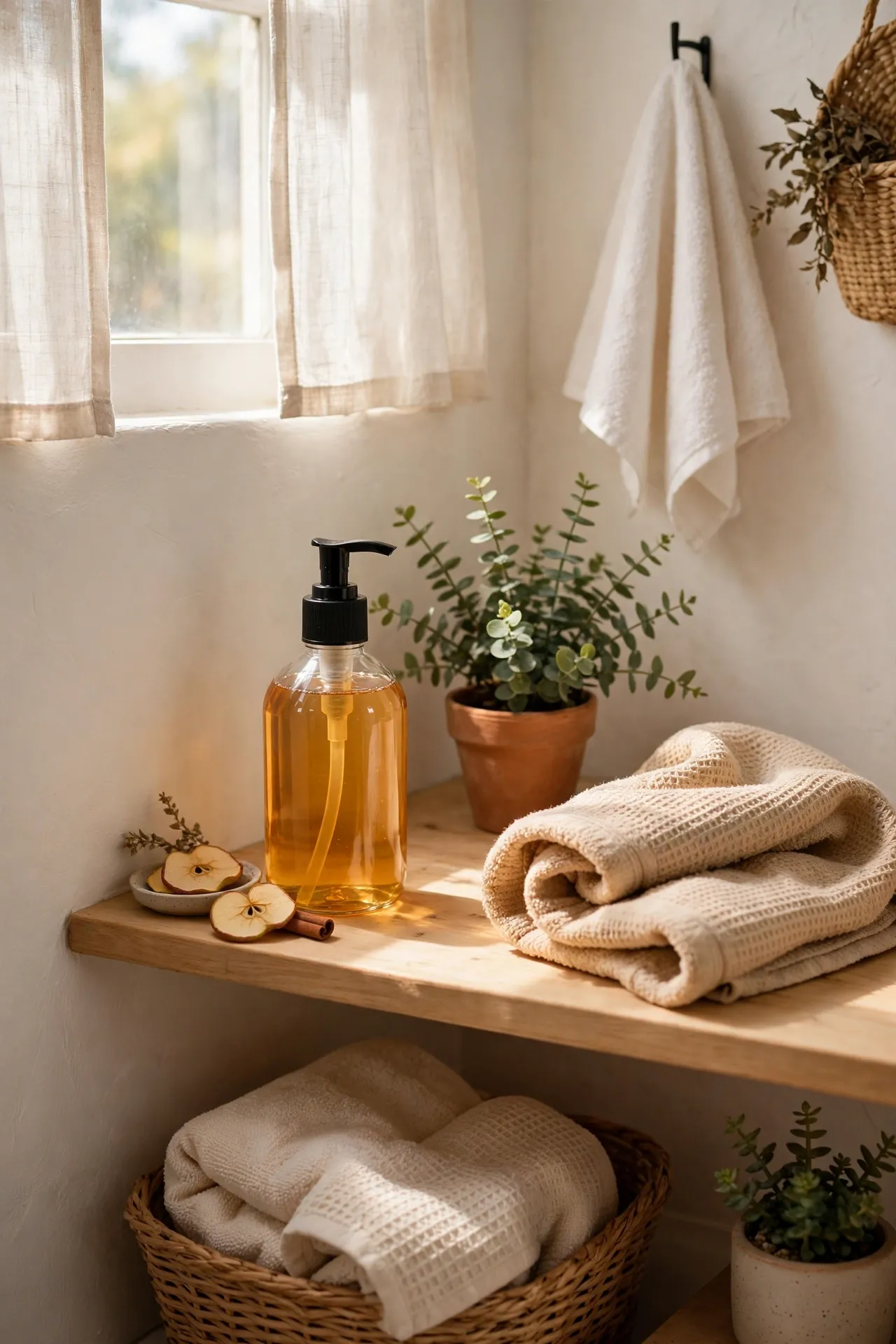 Apple Cider Scented Hand Soap Swap in a budget-friendly bathroom with natural light