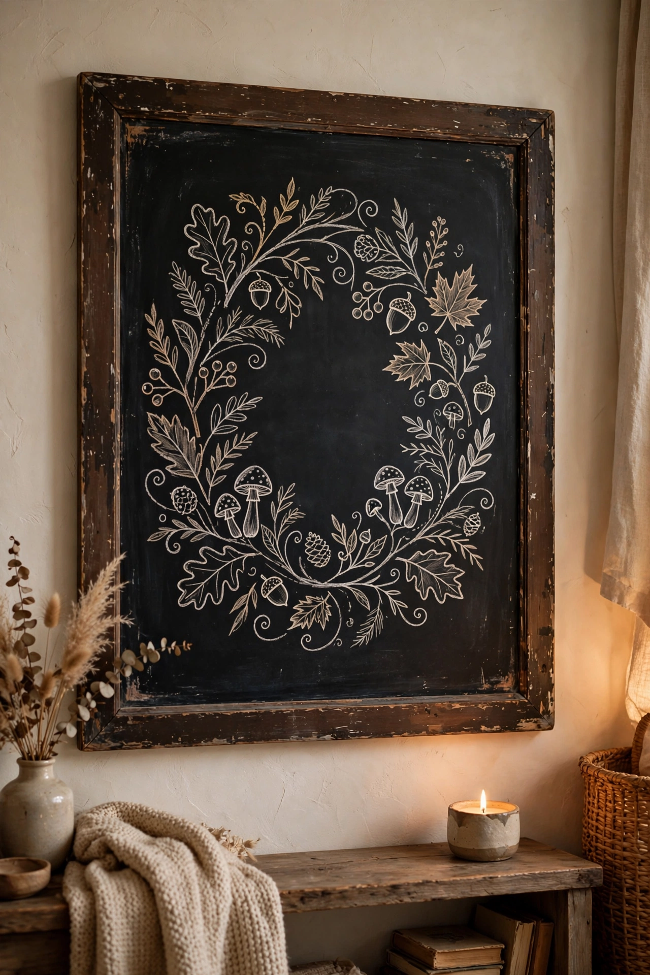 Large chalkboard painted inside a thrifted frame as changeable wall art