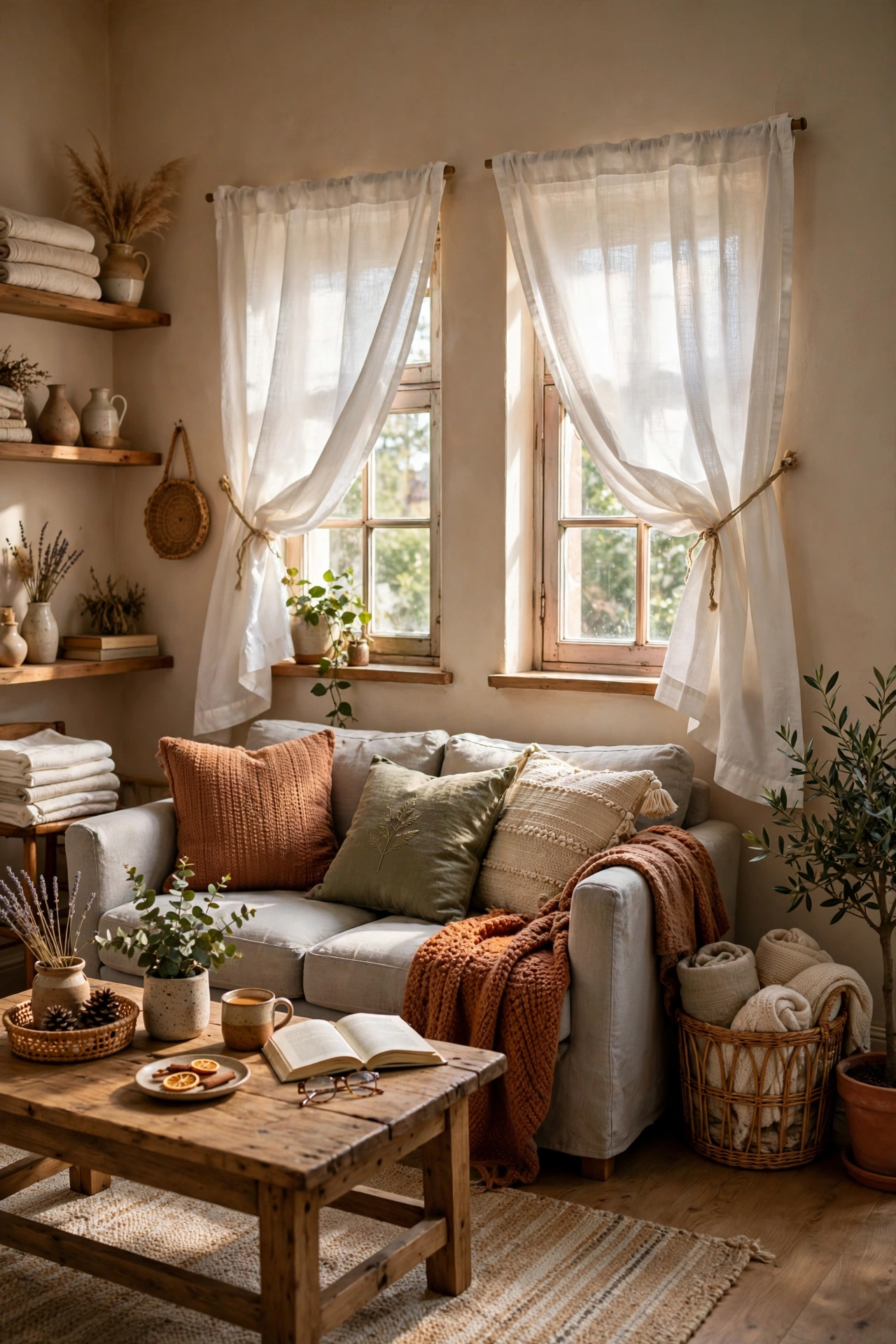 White tablecloths used as curtain panels on small windows, budget curtain hack