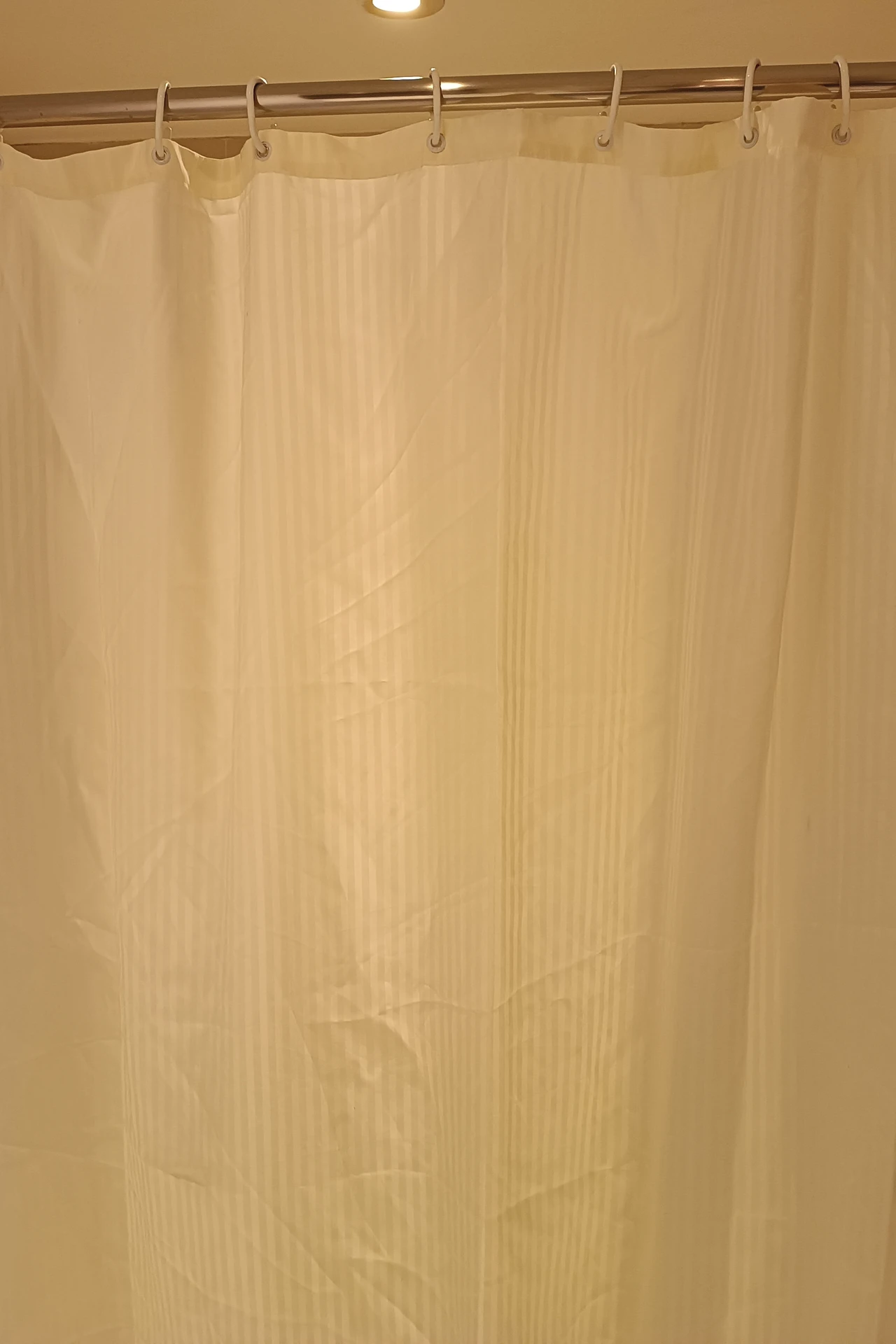 Crisp white shower curtain in a bright modern bathroom