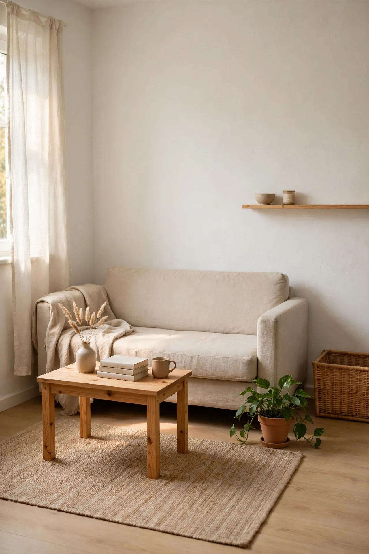 Minimal tidy small apartment living room after decluttering
