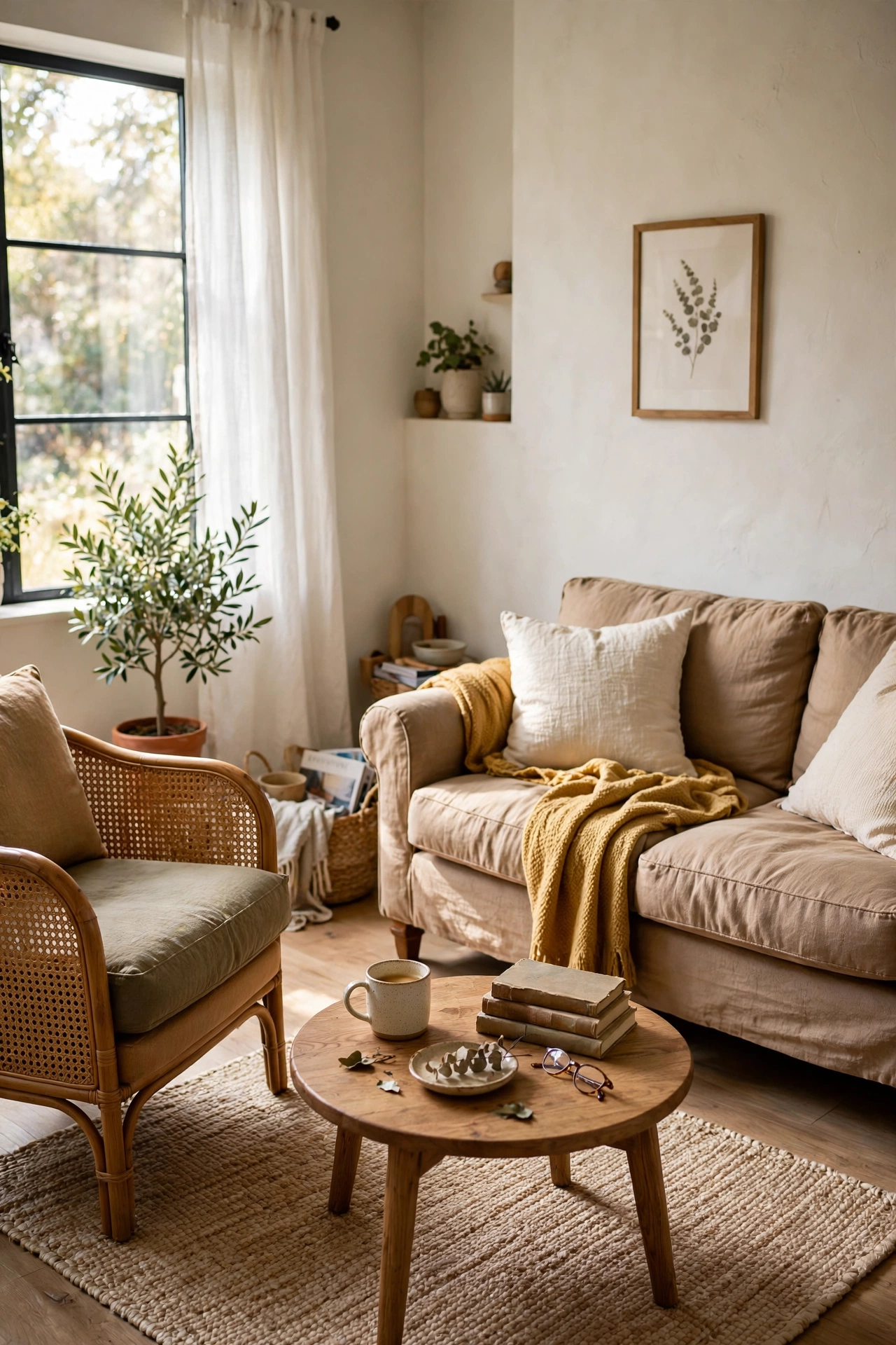 Loveseat and accent chair replacing a full sofa in a small living room