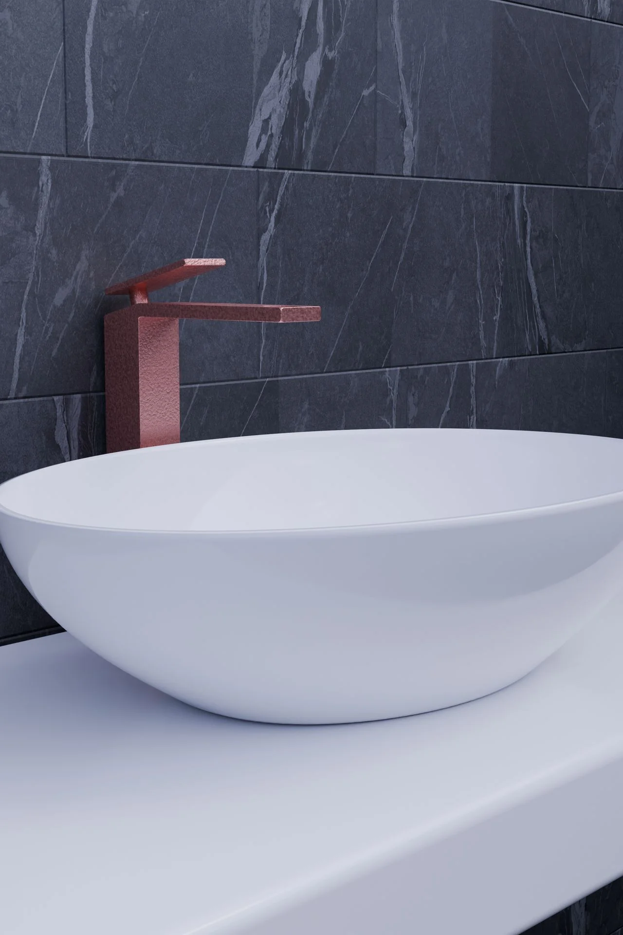 Modern faucet on a small bathroom sink