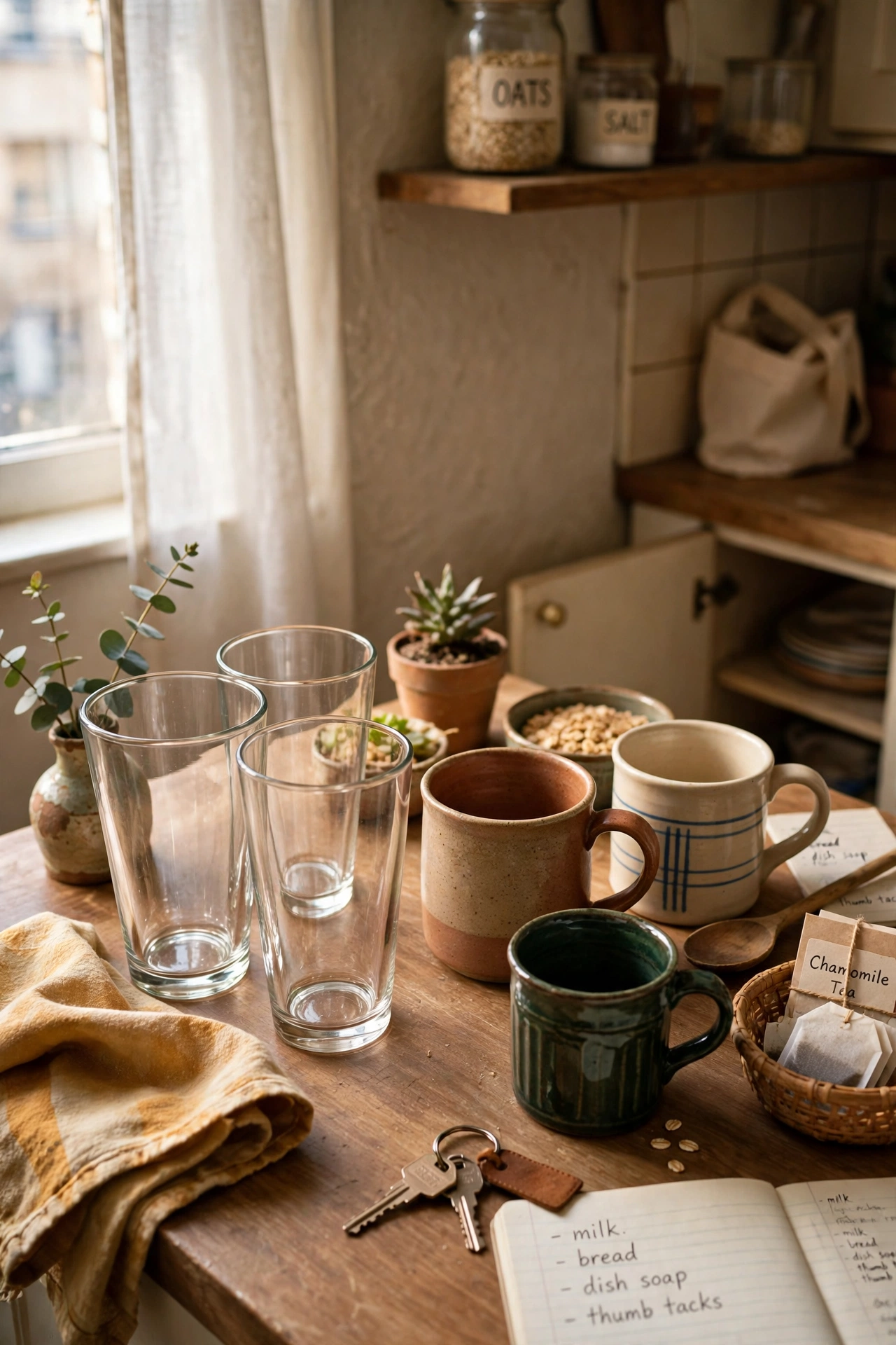 Stock Glasses and Mugs in a budget first apartment