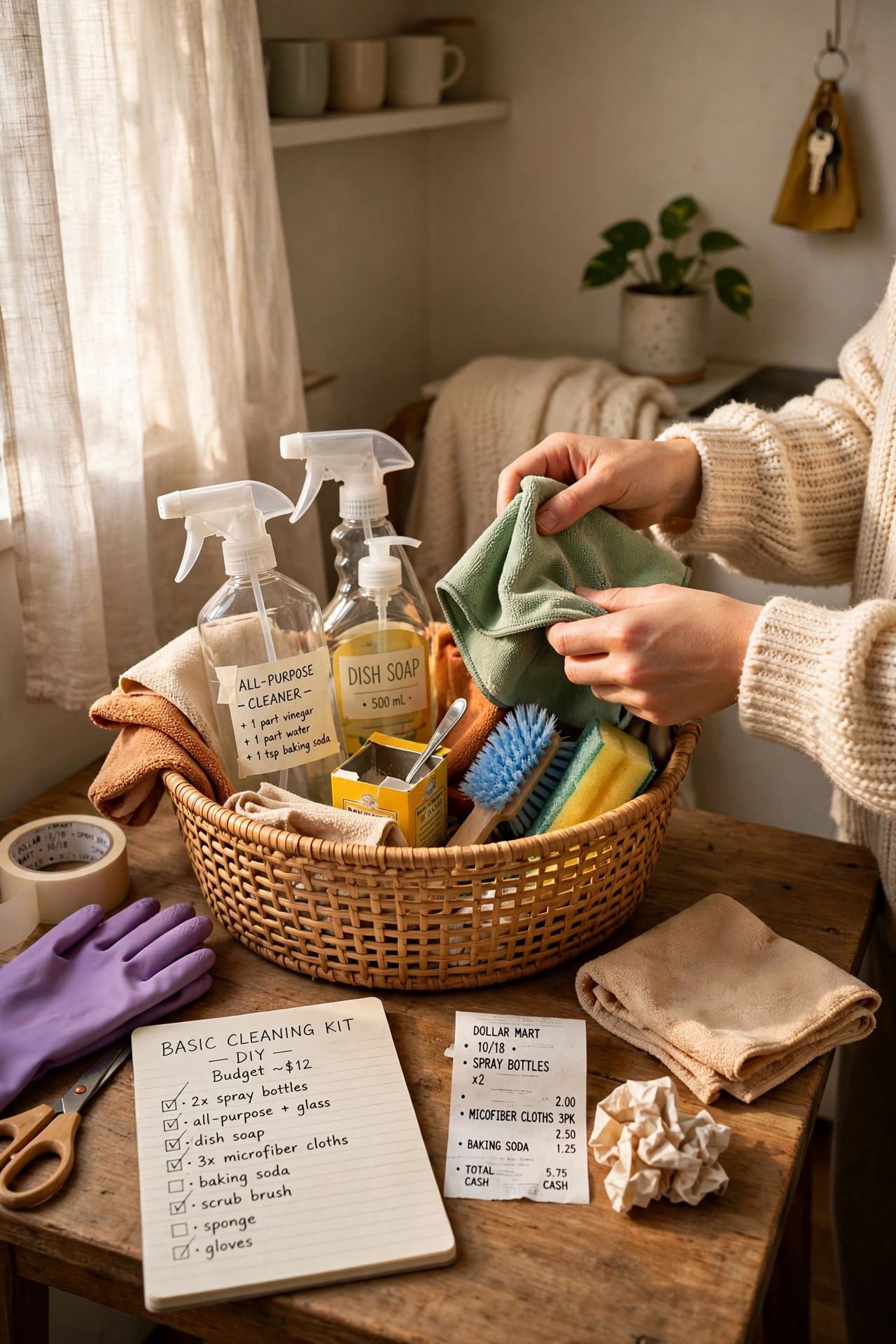 Assemble a Basic Cleaning Kit in a budget first apartment