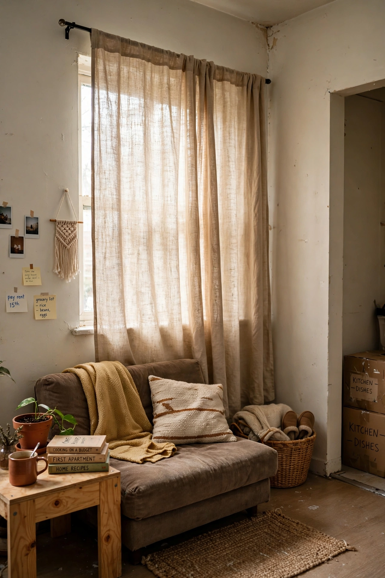 Hang Curtains for Privacy and Warmth in a budget first apartment