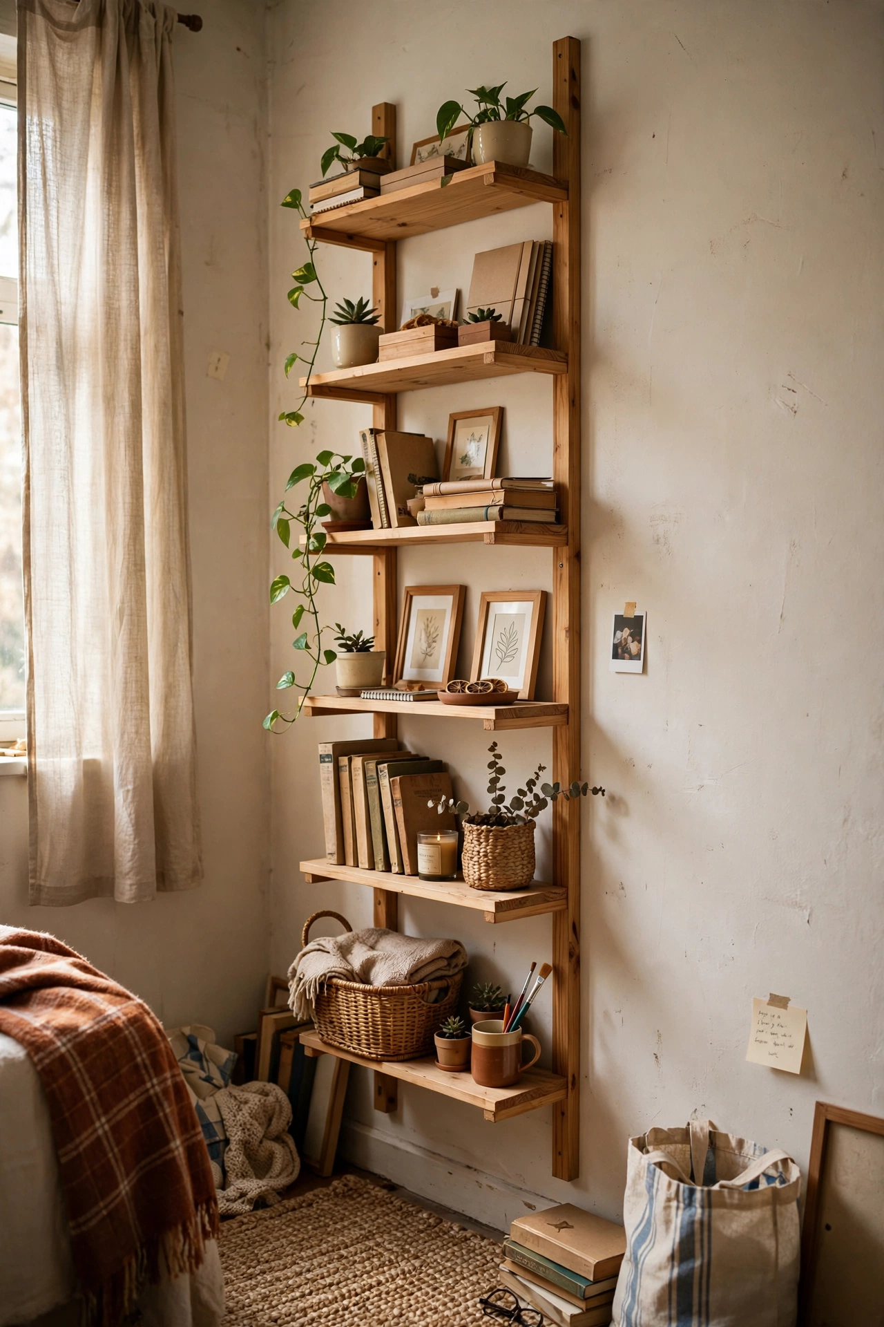 Go Vertical With Wall Shelves in a cozy small apartment