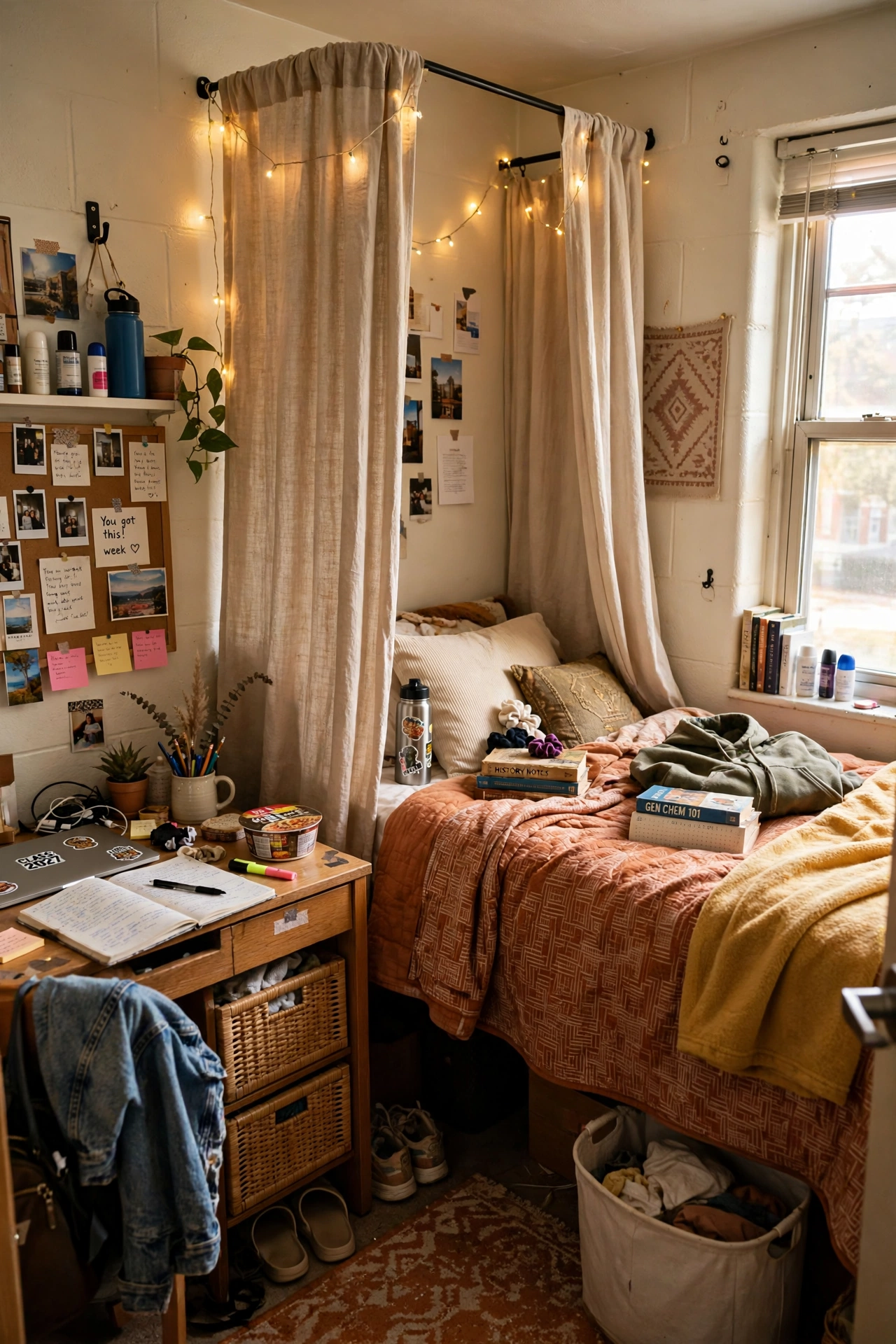 Hang a Curtain Around Your Bed Nook in a small dorm room
