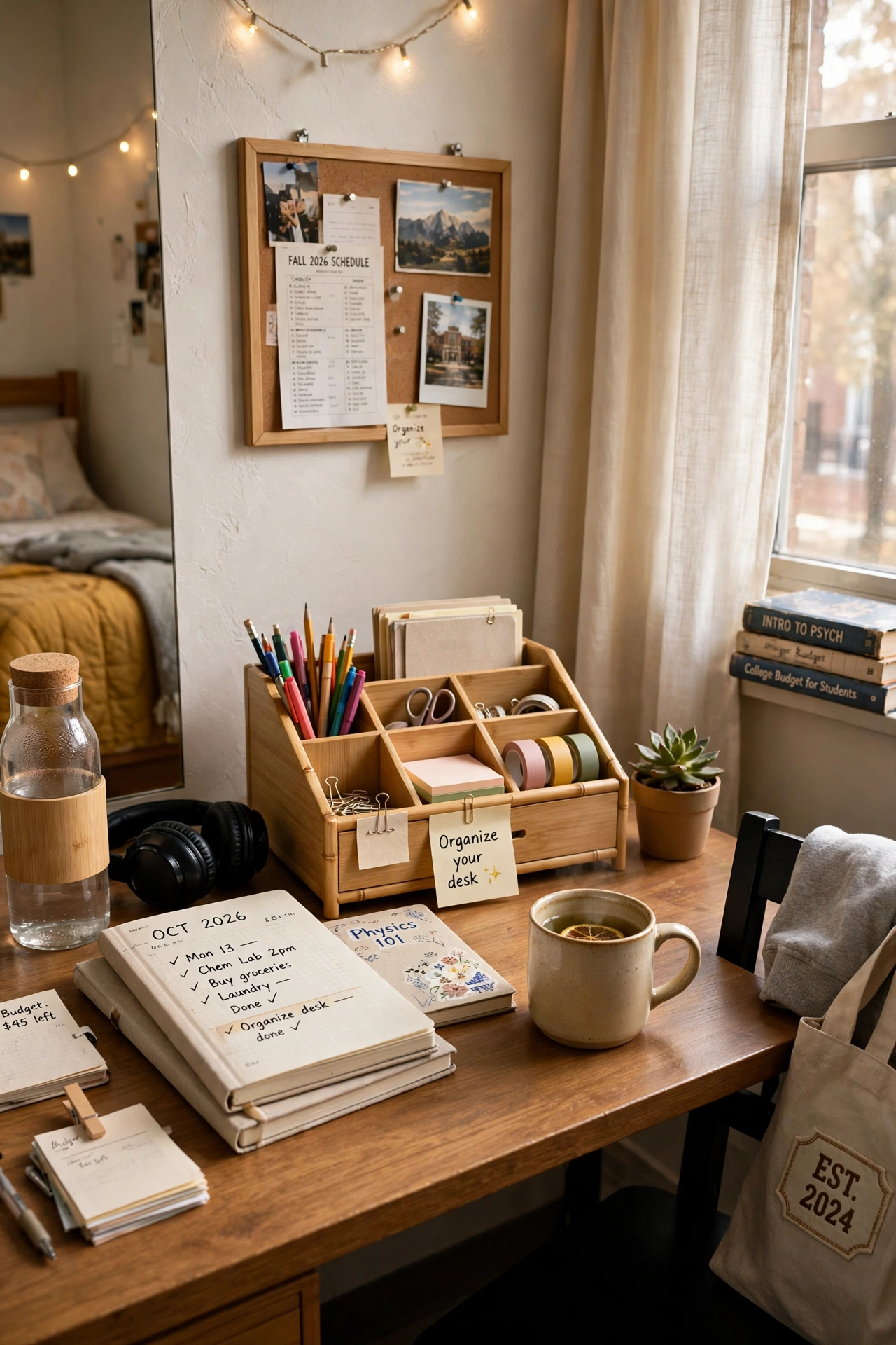 Organize Your Desk With a Desktop Organizer in a small dorm room