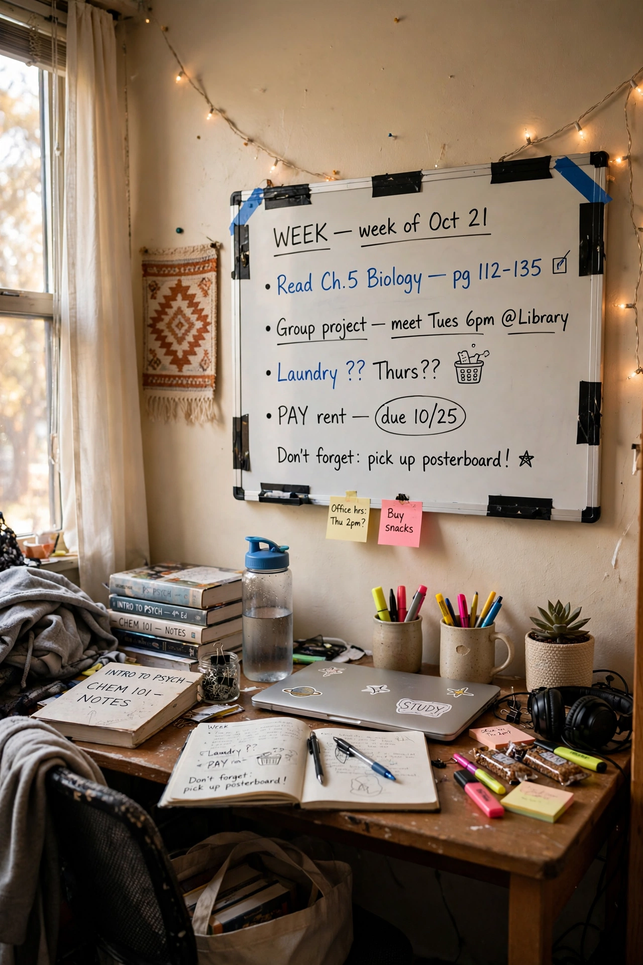 Stick a Whiteboard Above Your Desk in a small dorm room