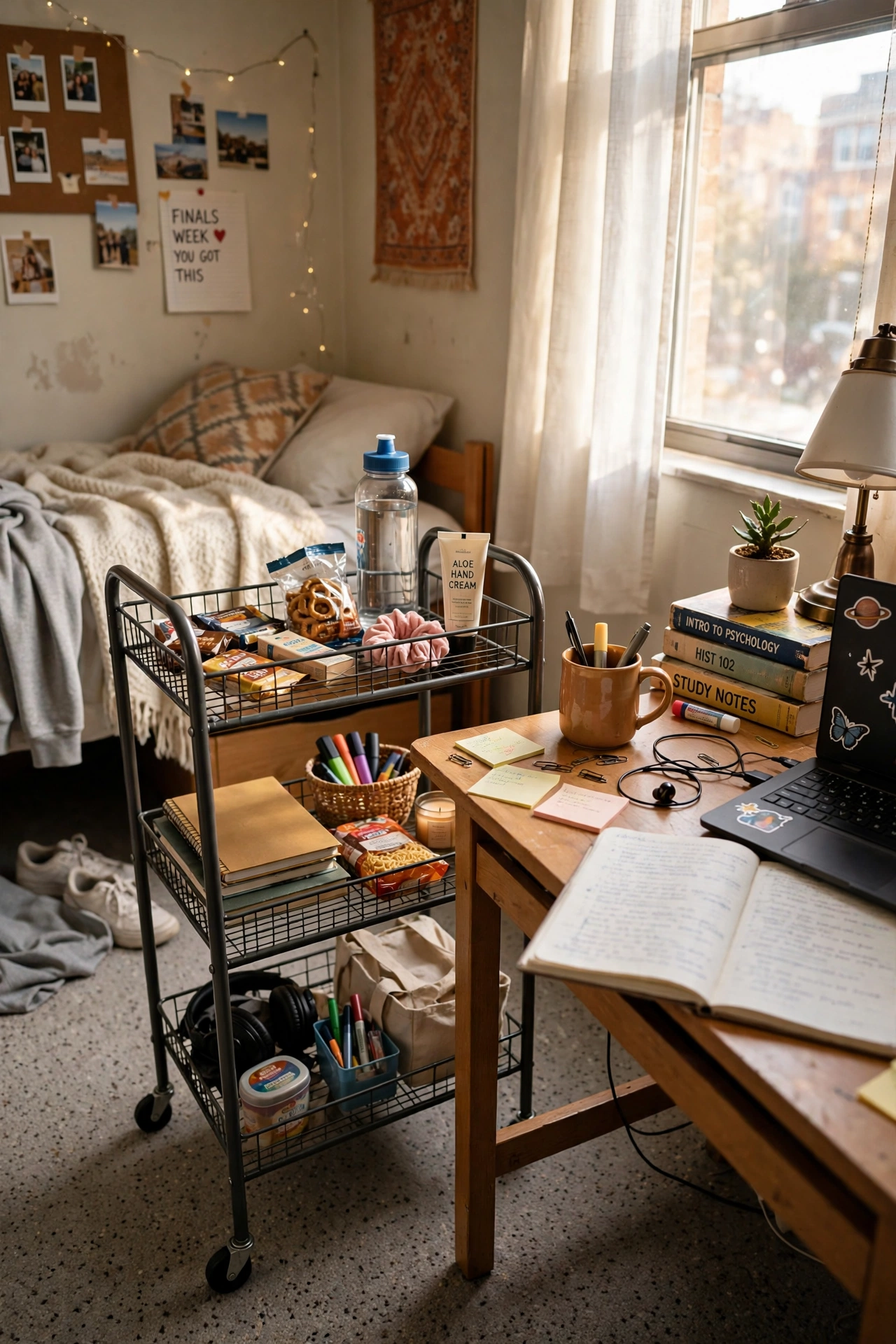 Keep a Rolling Cart Beside Your Desk in a small dorm room