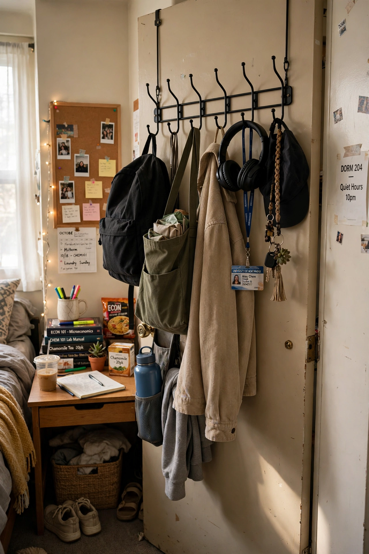 Hang Over-the-Door Hooks for Everything in a small dorm room
