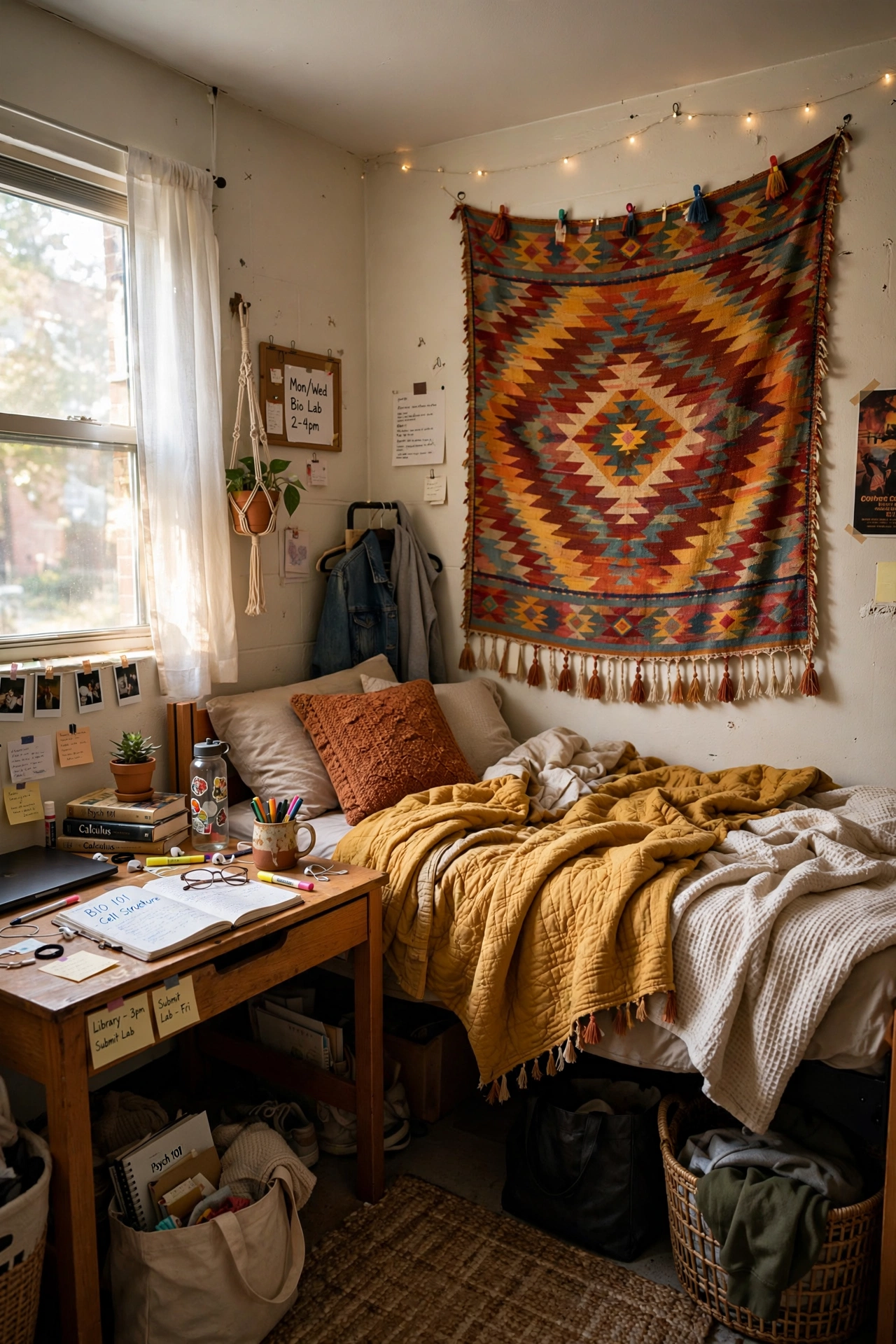 Hang a Tapestry for Instant Color in a small dorm room