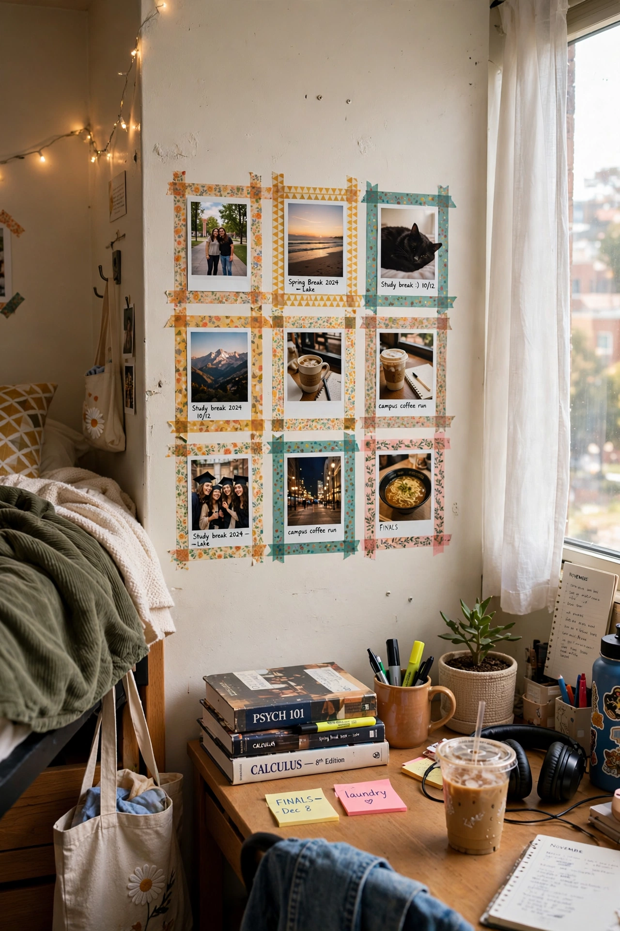 Build a Photo Wall With Washi Tape in a small dorm room