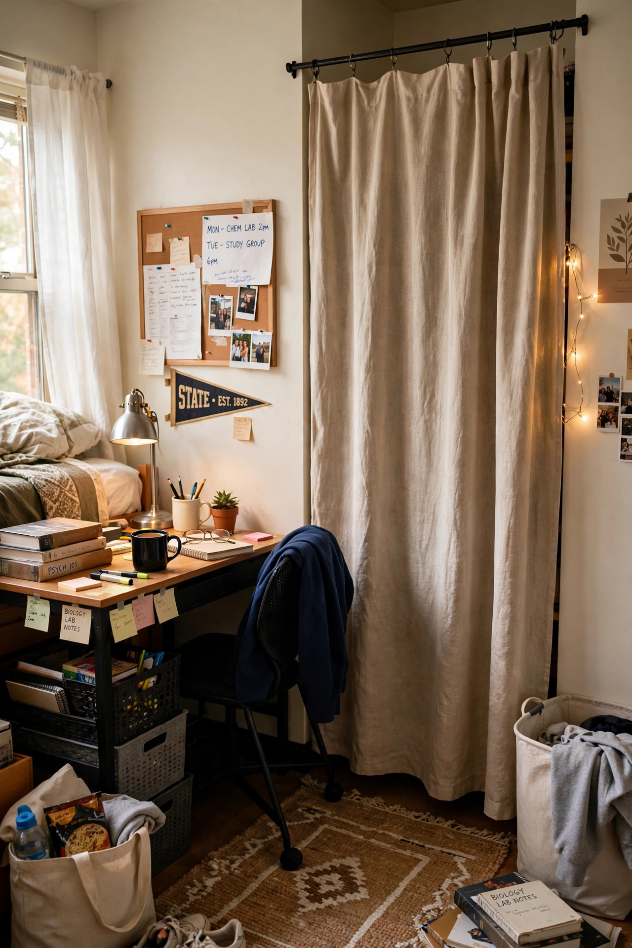 Cover the Closet With a Curtain in a small dorm room