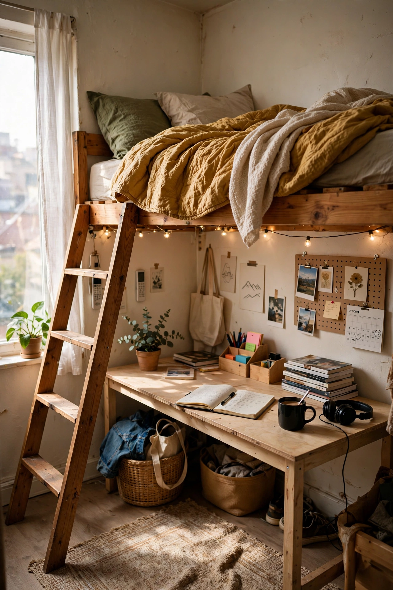 Loft the Bed and Claim the Space Below in a tiny bedroom