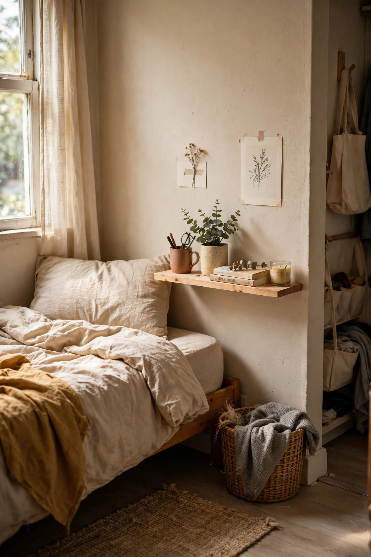 Swap a Nightstand for a Slim Shelf in a tiny bedroom