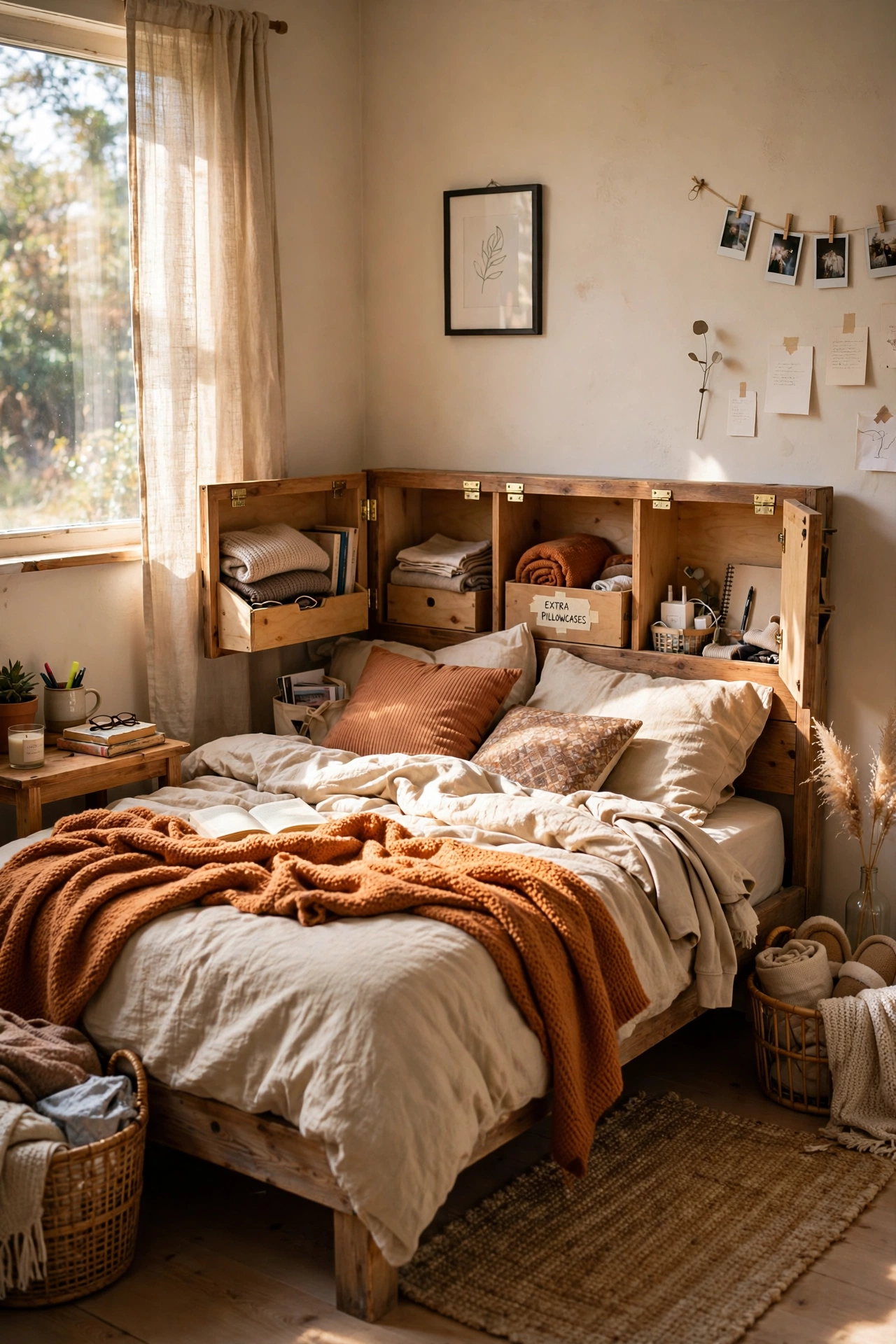 Choose a Headboard With Hidden Storage in a tiny bedroom