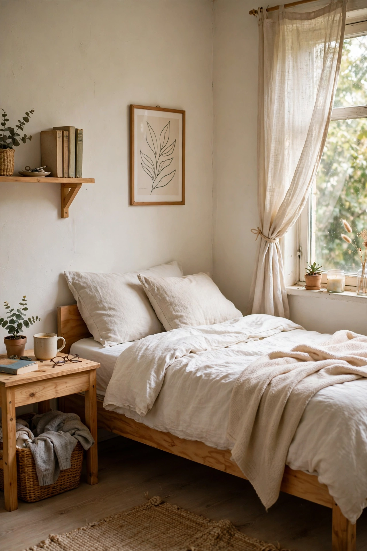 Keep Bedding Light and Simple in a tiny bedroom