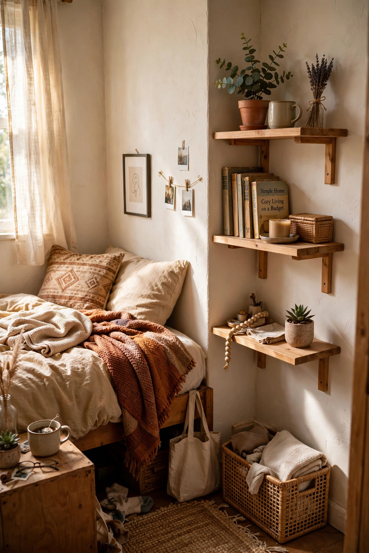 Use Corner Shelves for Dead Corners in a tiny bedroom