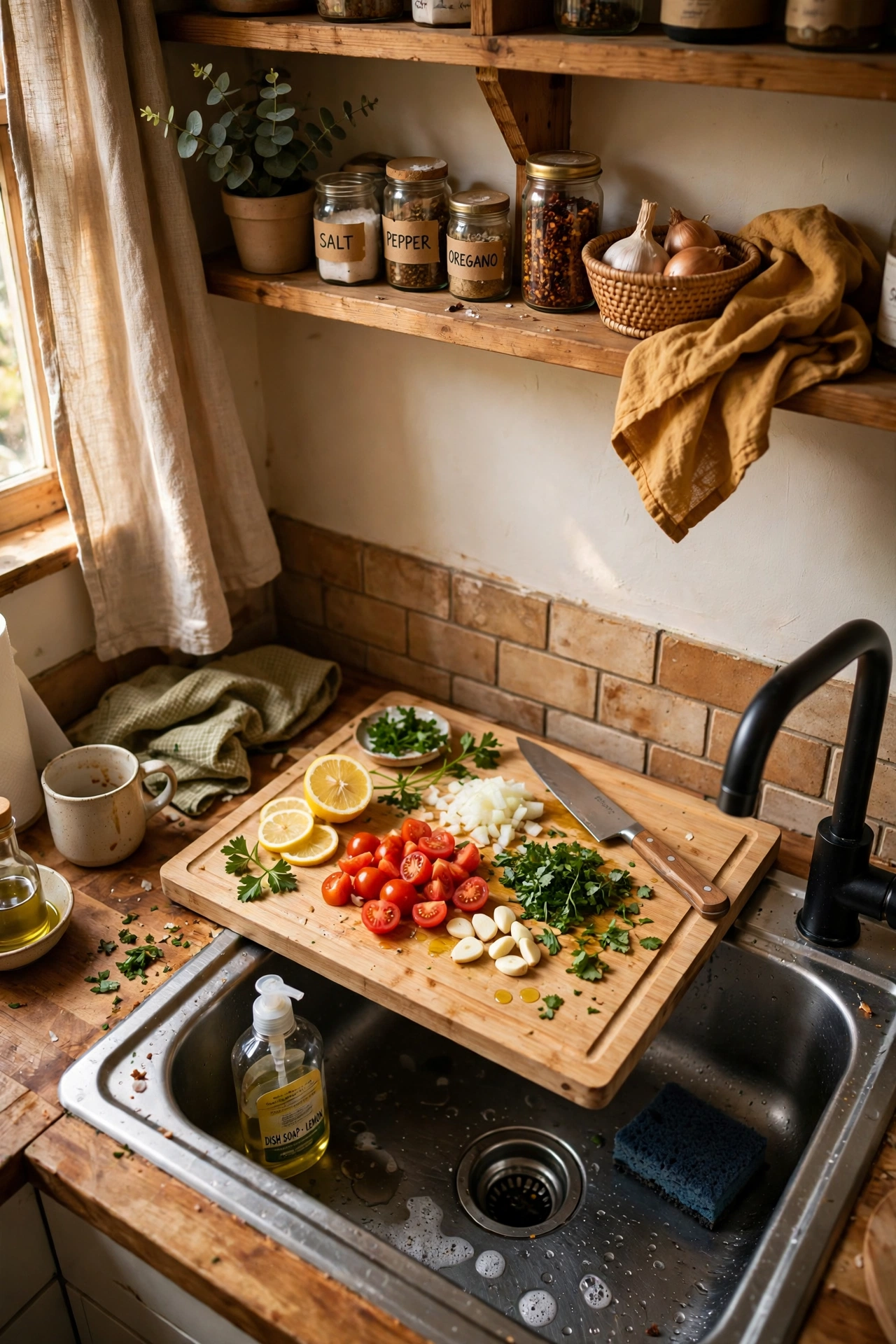 Use an Over-Sink Cutting Board in a tiny kitchen