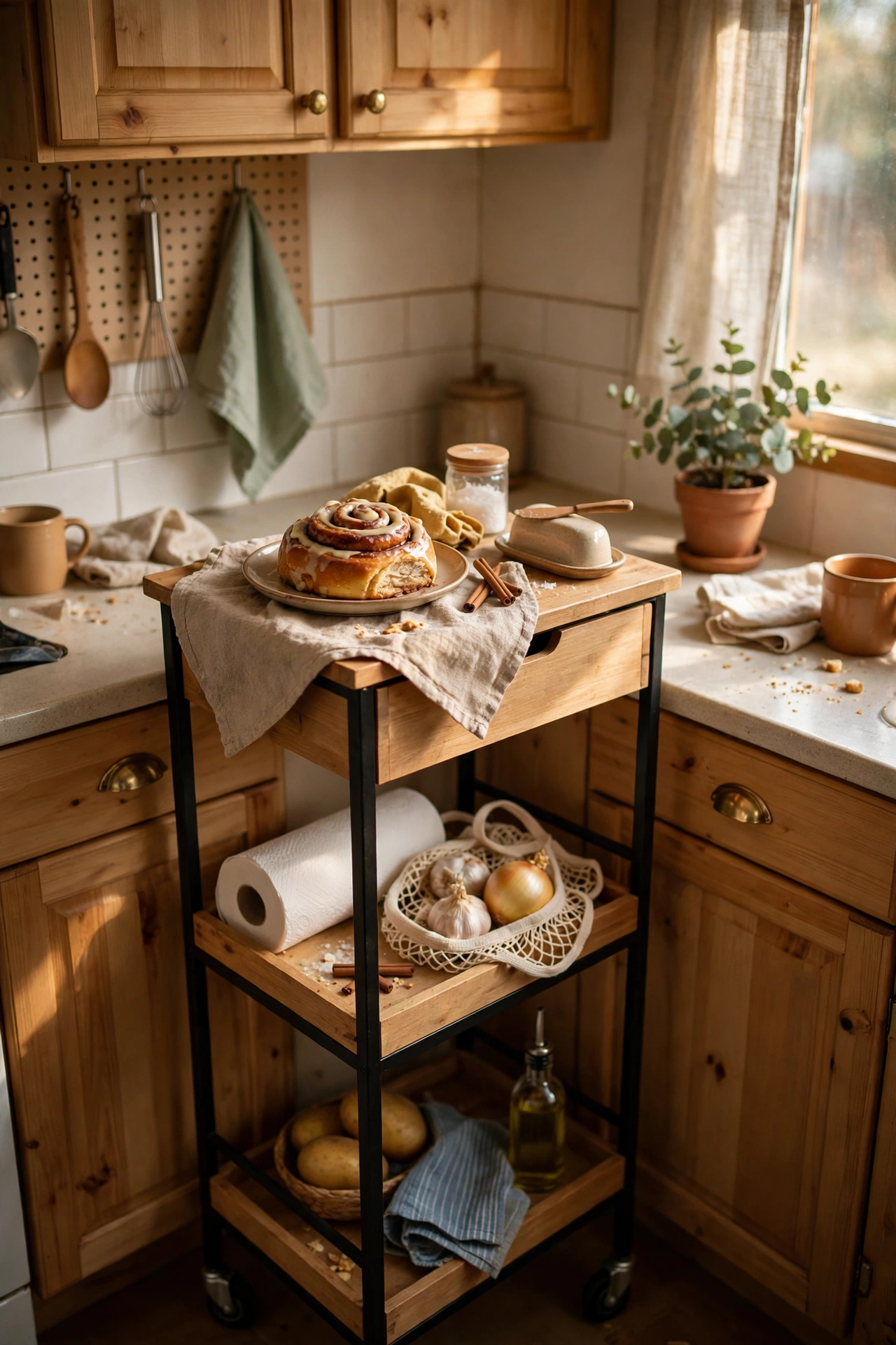 Roll in a Slim Island Cart in a tiny kitchen