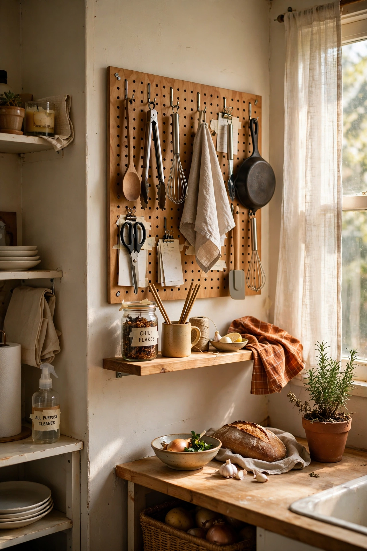 Mount a Pegboard for Tools and Utensils in a tiny kitchen