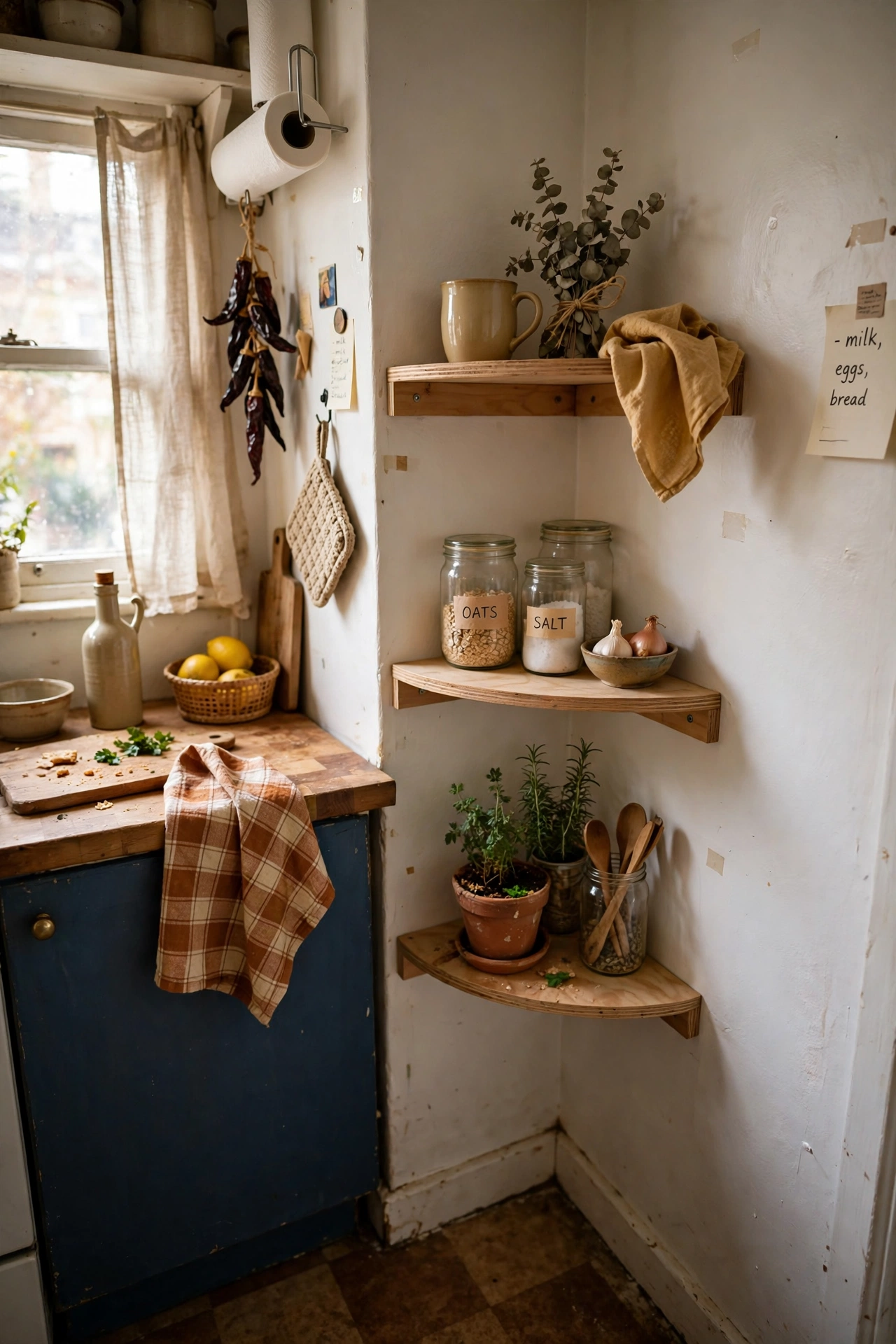 Add Corner Shelves for Dead Corners in a tiny kitchen